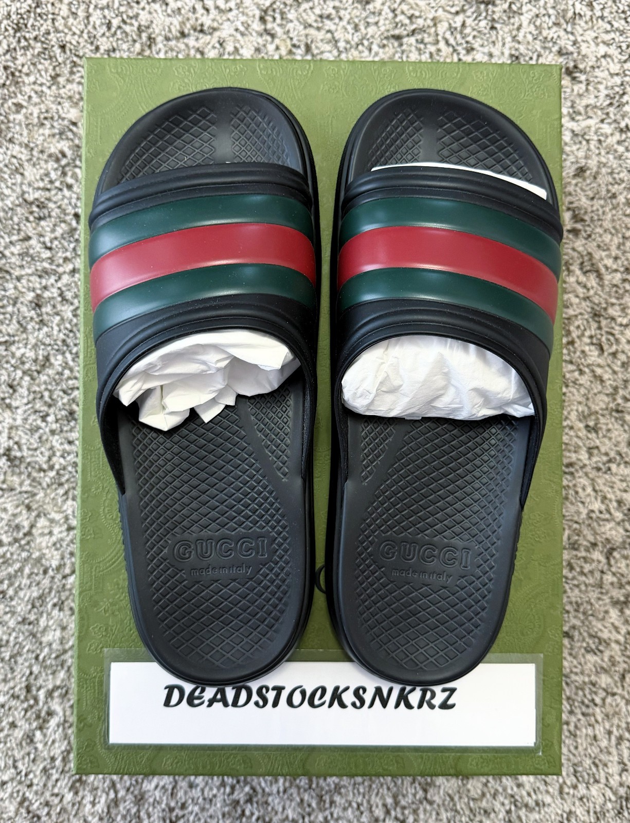 GUCCI Web Slide Sandal Black Green Red 780286 J8700 1025 Size GUCCI 8/Men’s 8-9