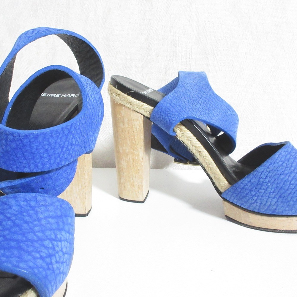 PIERRE HARDY Wood Heel Belt Sandals, Approx. 9.1″”, Blue Women USED