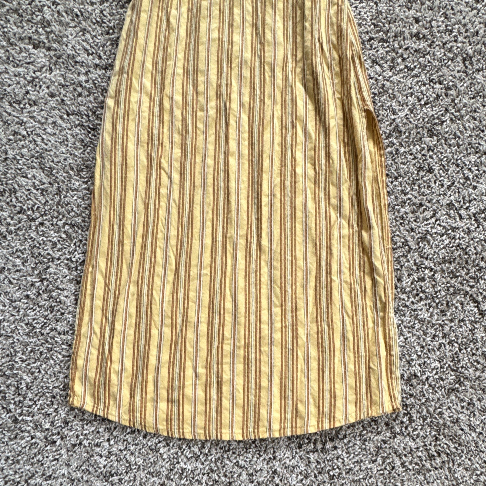 Amuse Society Yellow Striped Tie Back V-Neck Spaghetti Strap Midi Sundress Med