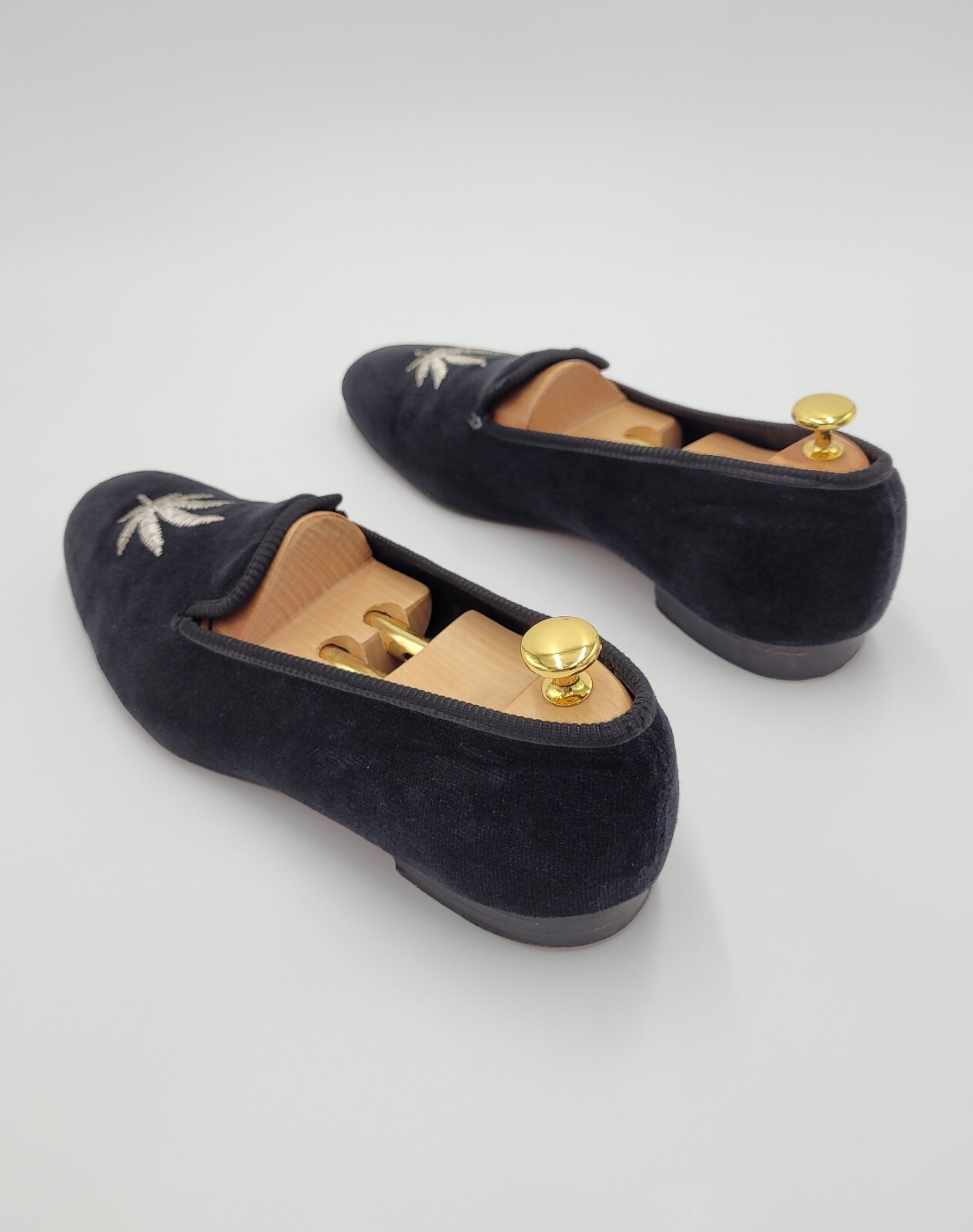 Daniel Cremieux Black Velvet Loafers w/ Hemp Leaf Hand Made in England Size 11