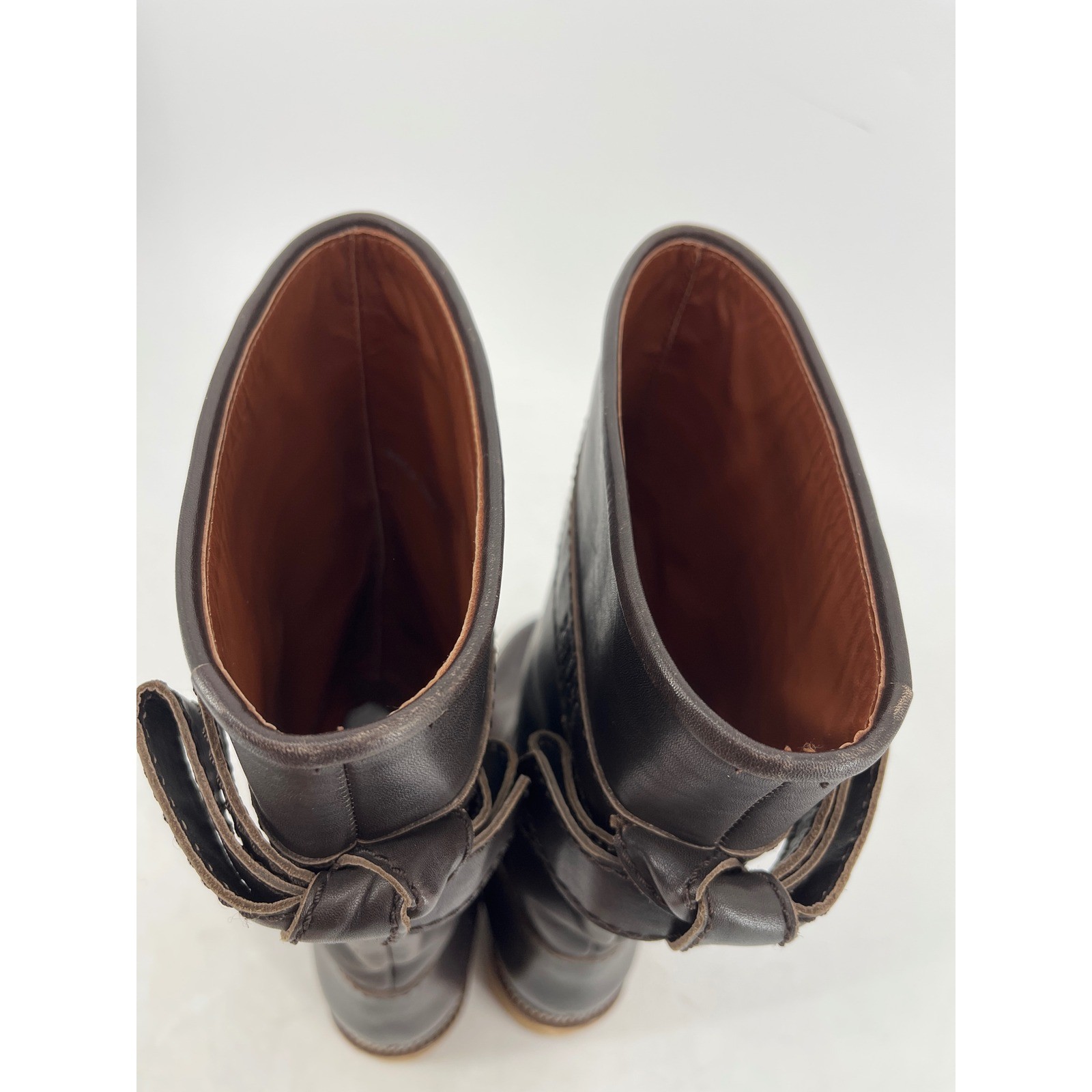 See by Chloe Tall Leather Boots Women 36 Dark Brown Good Bow Detail Block Heel