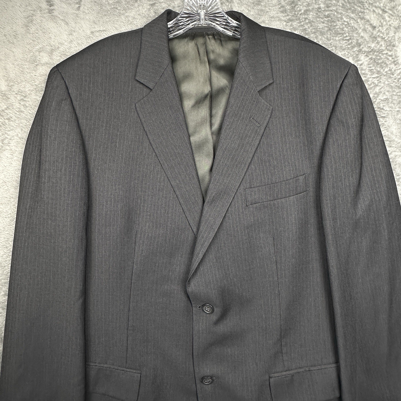 Botany 500 Blazer Jacket Men’s 44R Charcoal Pinstripe Blazer Woolmark Canada EUC