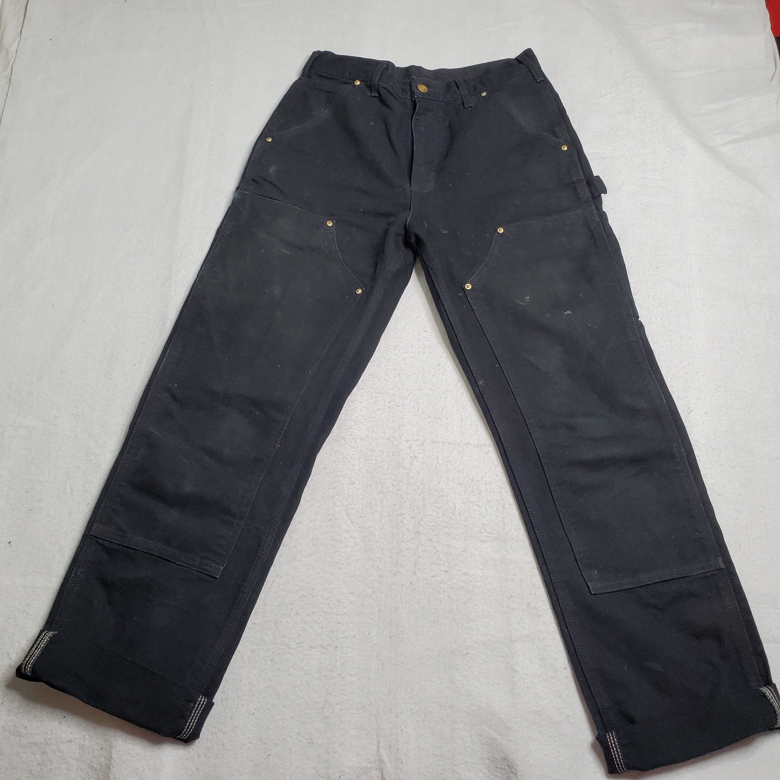 Carhartt Mens Double Front Work Pants Black Original Fit B01 BLK Size 29×32