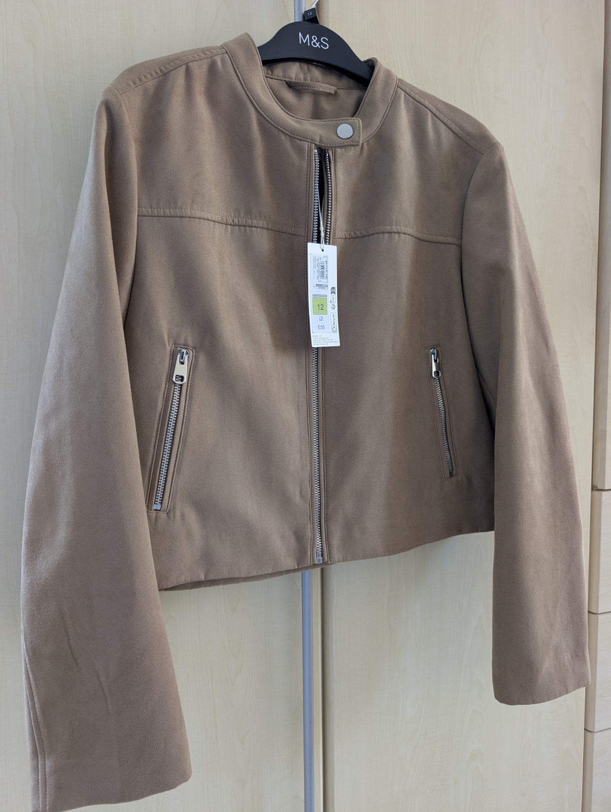 Marks and Spencer Womens Suede Cropped Bomber Jacket Summer Jacket Size 12 BNWT
