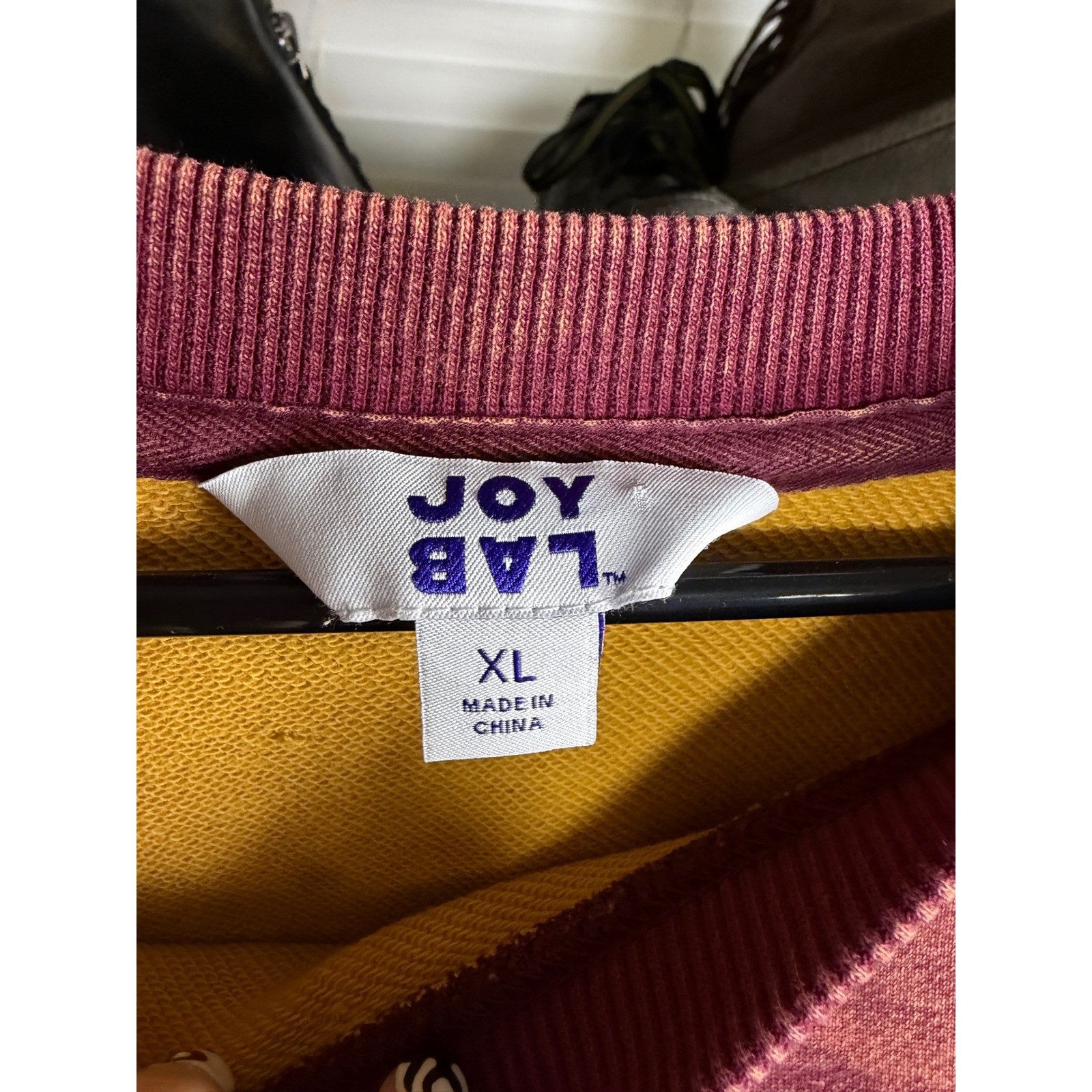 JoyLab Acid Wash Cropped Sweatshirt XL Yellow Maroon Black Grunge Pullover