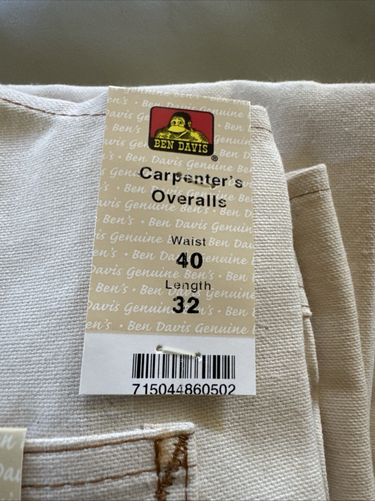 Vintage Ben Davis Overalls Mens Carpenter USA Natural Color 40×32 New Old Stock