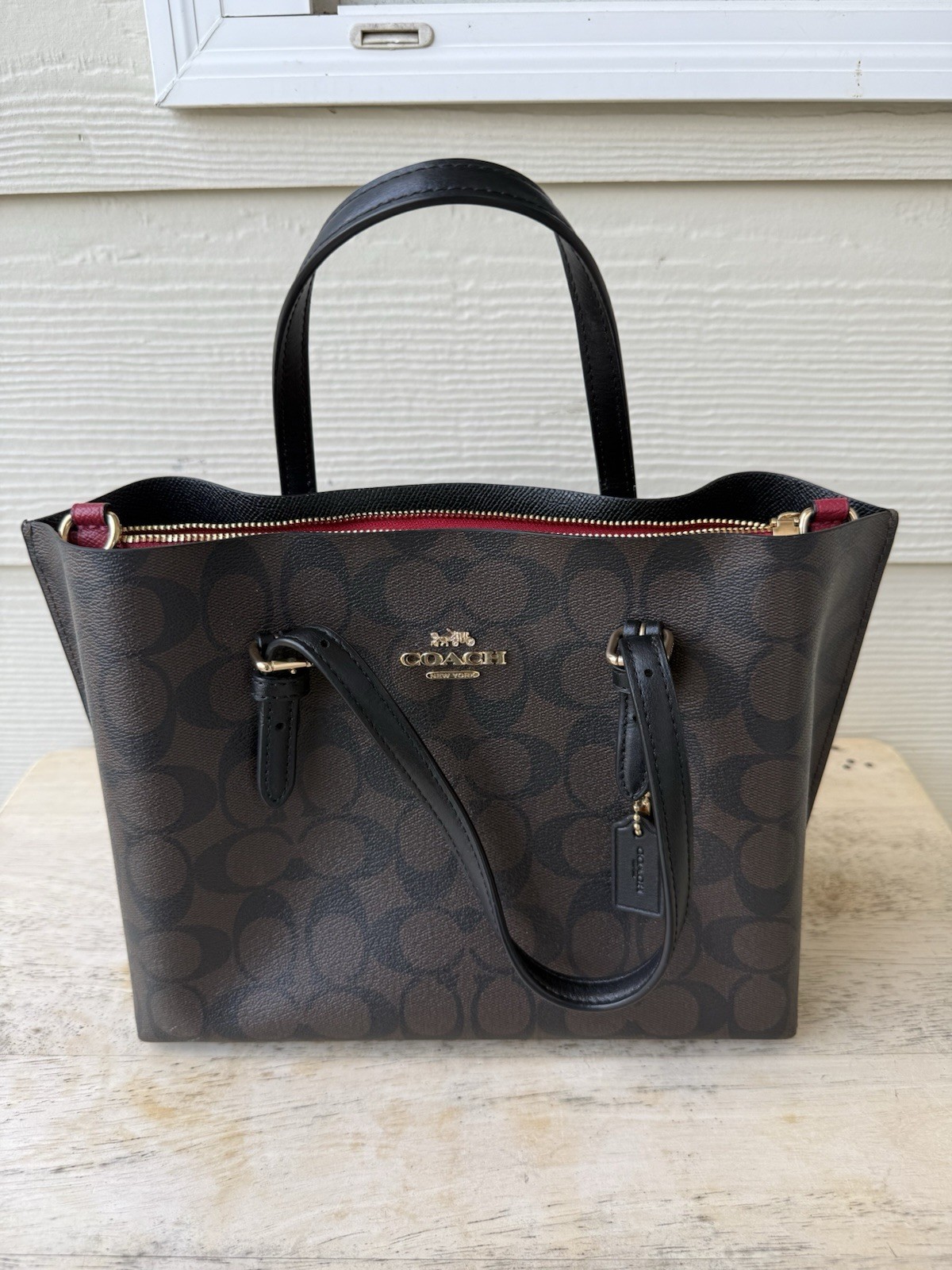 Coach C4250 Mollie Tote 25 2-Way PVC Canvas Leather Black/Brown