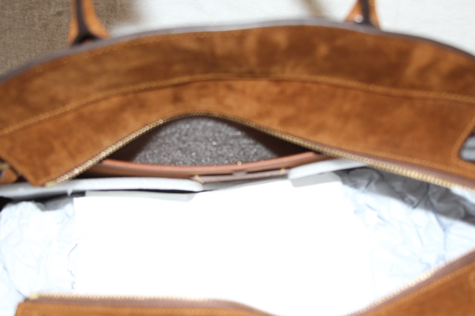 COACH Soft Empire Carryall 40 Purse Suede Warm Brown Laptop Work Tote Travel Bag