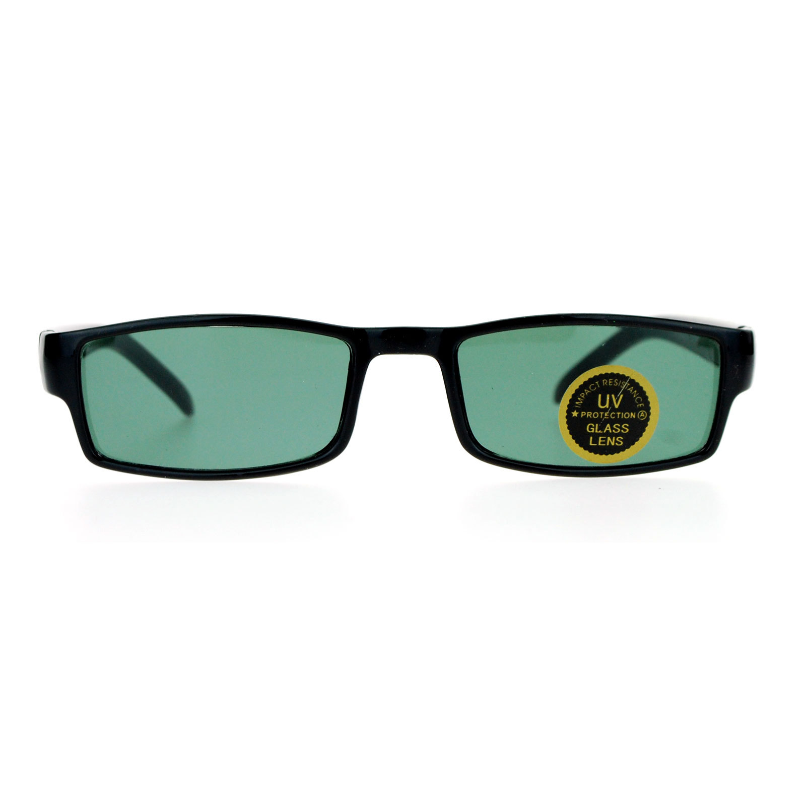 Mens Glass Lens Narrow Rectangular Plastic Spring Hinge Sunglasses
