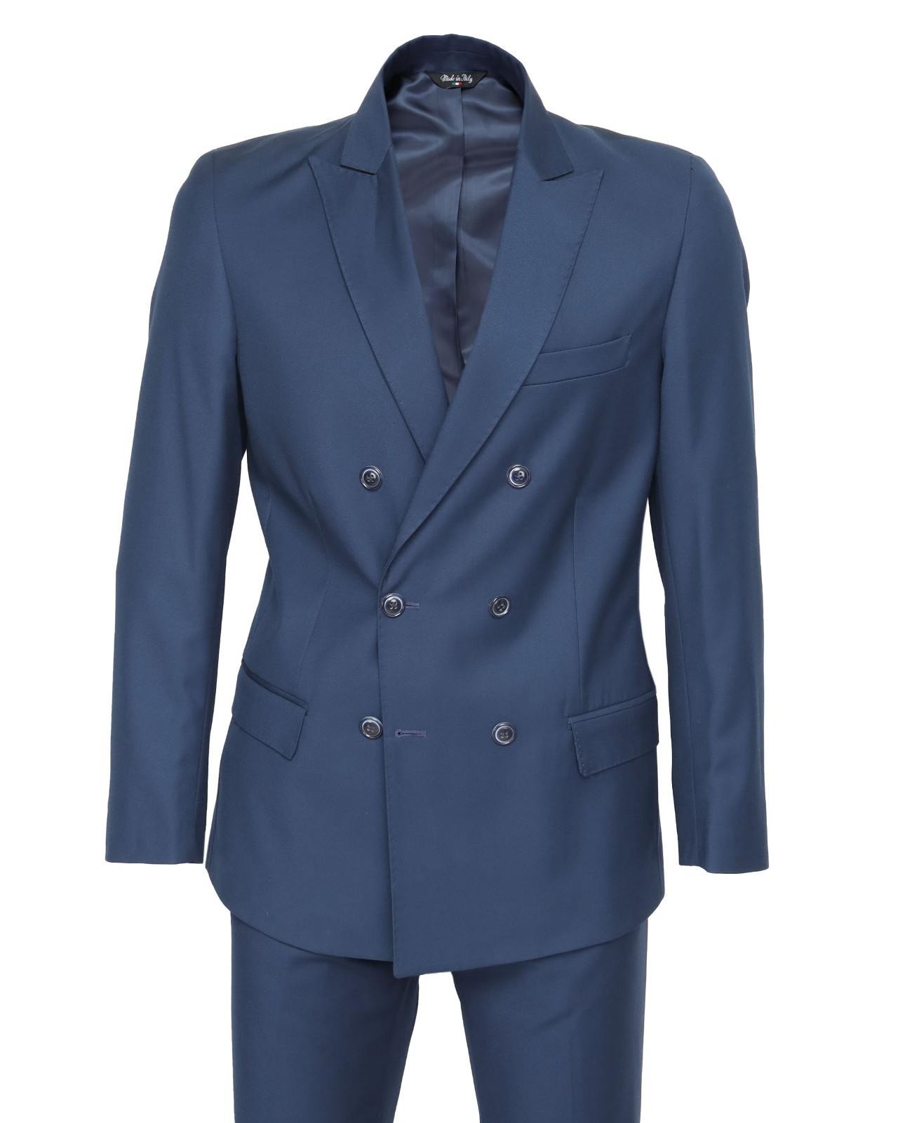 NWT EZZELINO SUIT blue double breasted 4 season wool cotton luxury Italy 46
