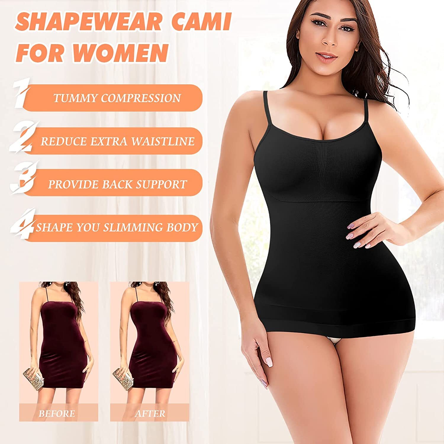 Women Shapewear Cami with Built in Bra Tummy Control Compression Tank Top Shaper
