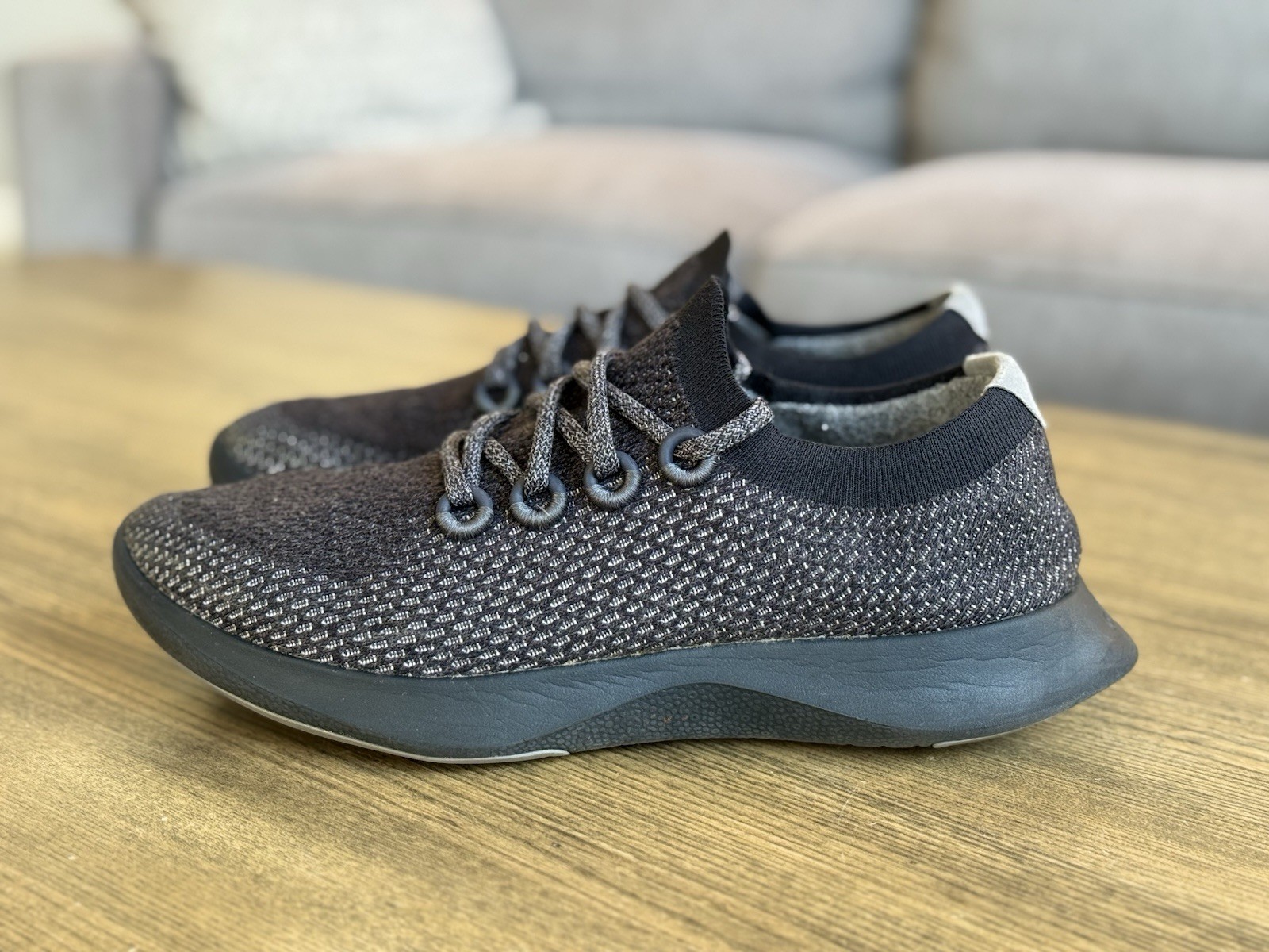 Mens Allbird Tree Dasher Black/Gray Knit Low Top Lace-Up Shoes Size 10.5