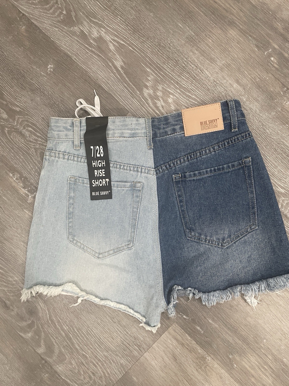 Blue Savvy Denim Shorts Women 7/28 High Rise Distressed Colorblock Frayed