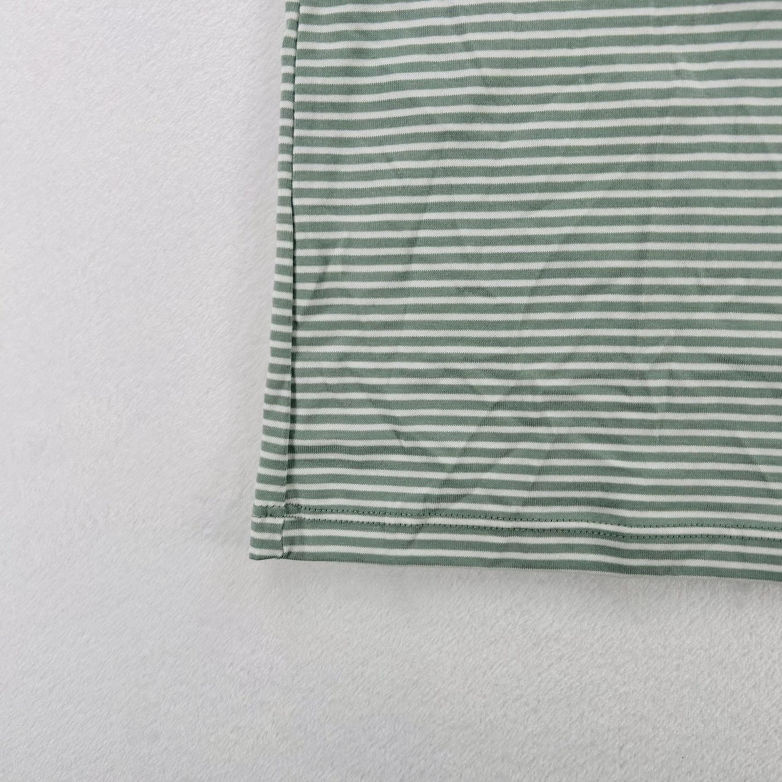 Lands End Shirt Womens Small Green White Stripe Supima V Neck Tee Cotton NEW