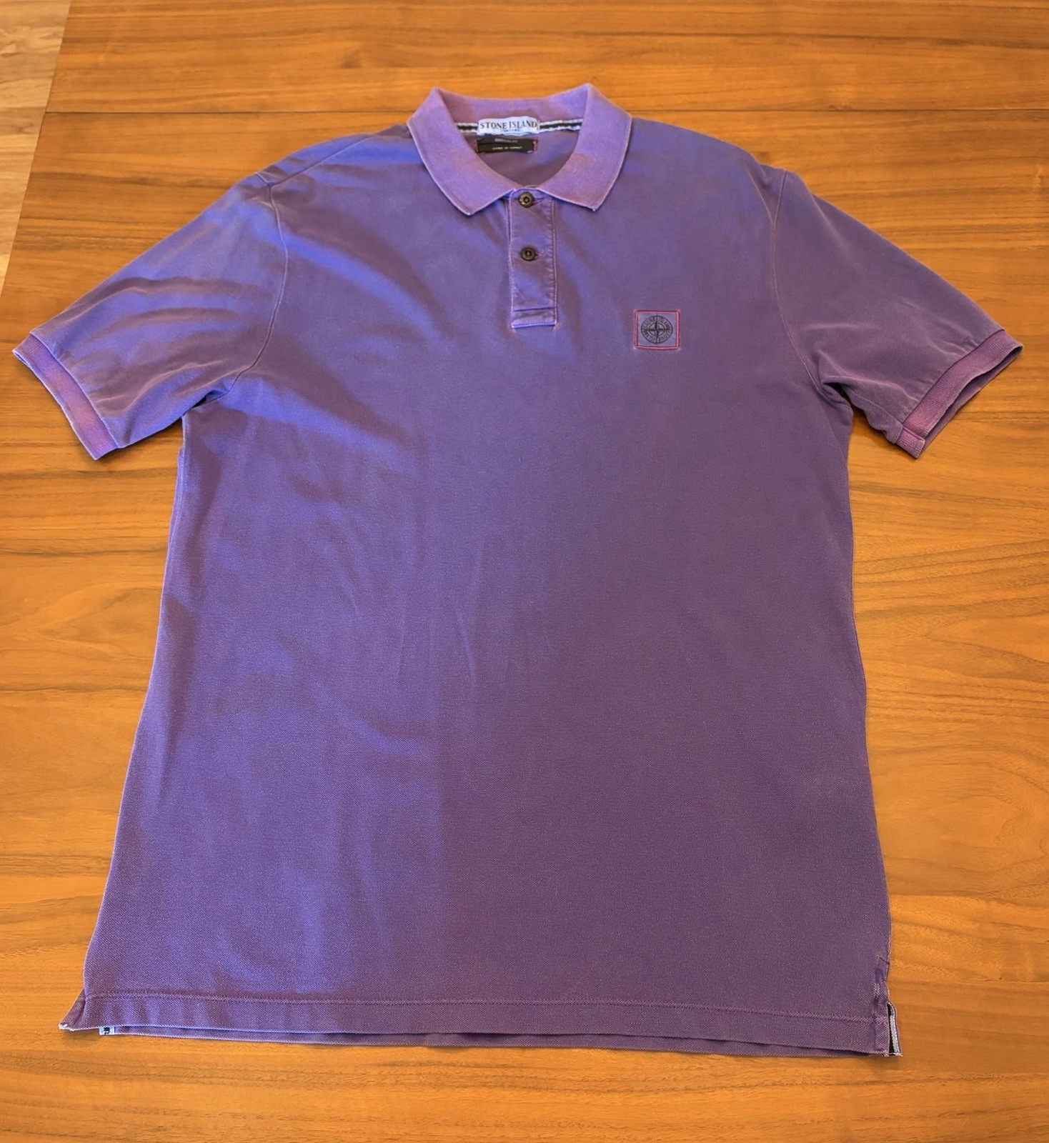 Stone Island Pique Polo Shirt Regular Fit Compass Patch Mens XL Faded Purple