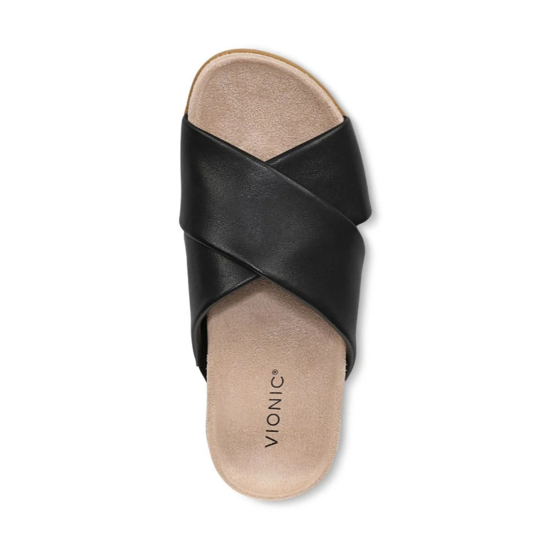 Vionic Etna Slide Sandal, Black Leather Color, Size 5 to 13, New