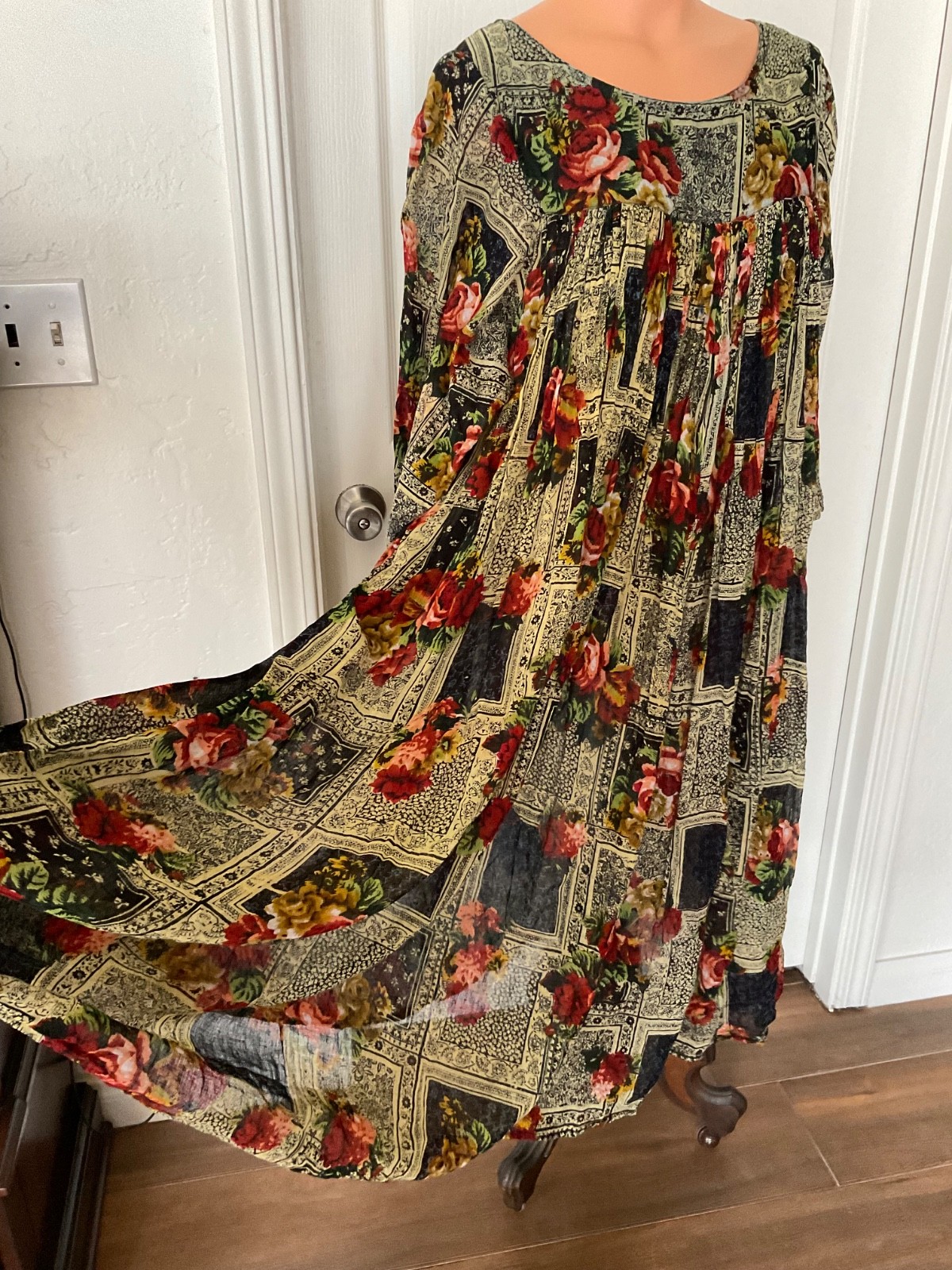 Patchouli from Nature 100% Cotton Batik Style Maxi Dress 1990s India Size Large