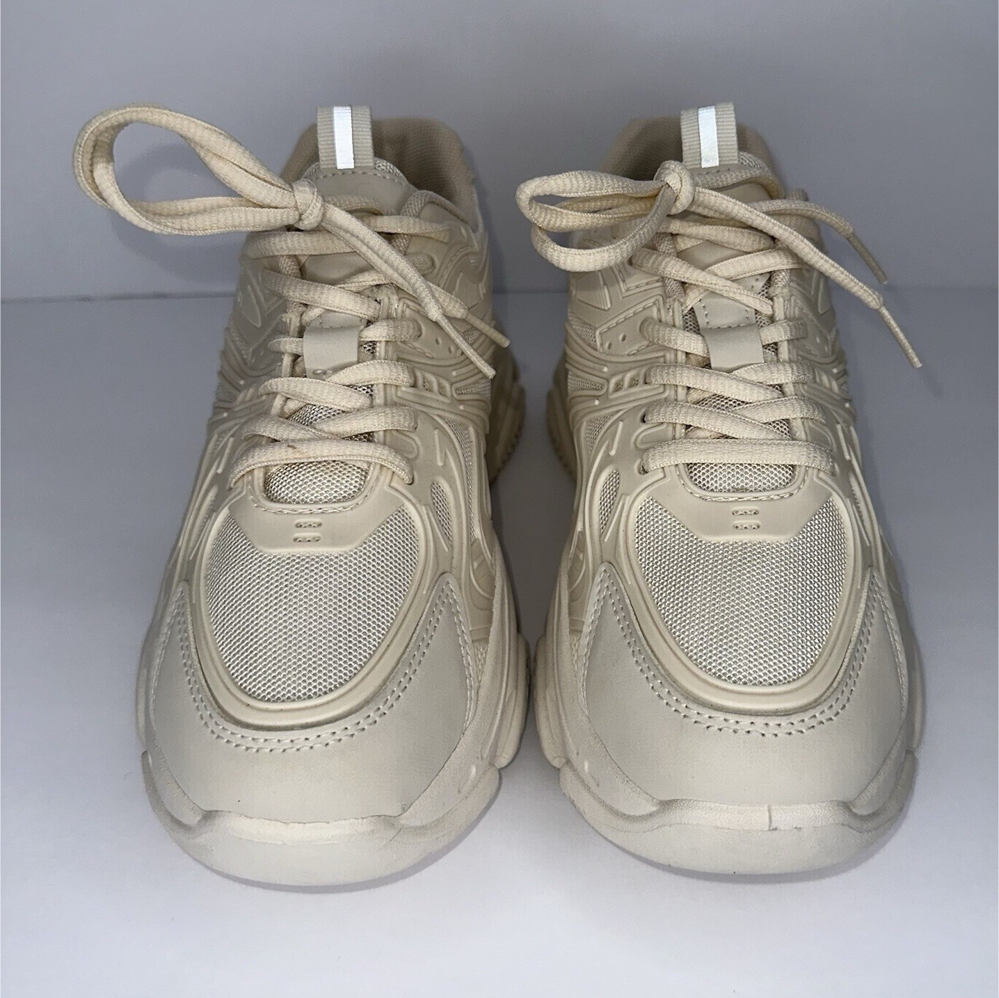 Madden Girl Tammy Beige Reflective Mesh Lace Up Sneakers PU/Fabric Upper Women