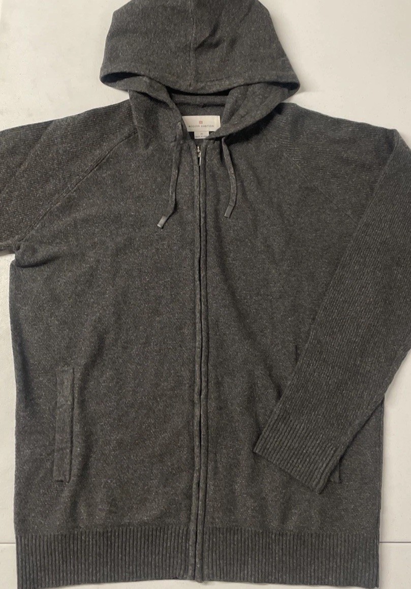 MODERN AMBITION Mens Full Zip Hooded Sweater Hoodie Jacket DARK GRAY MEDIUM