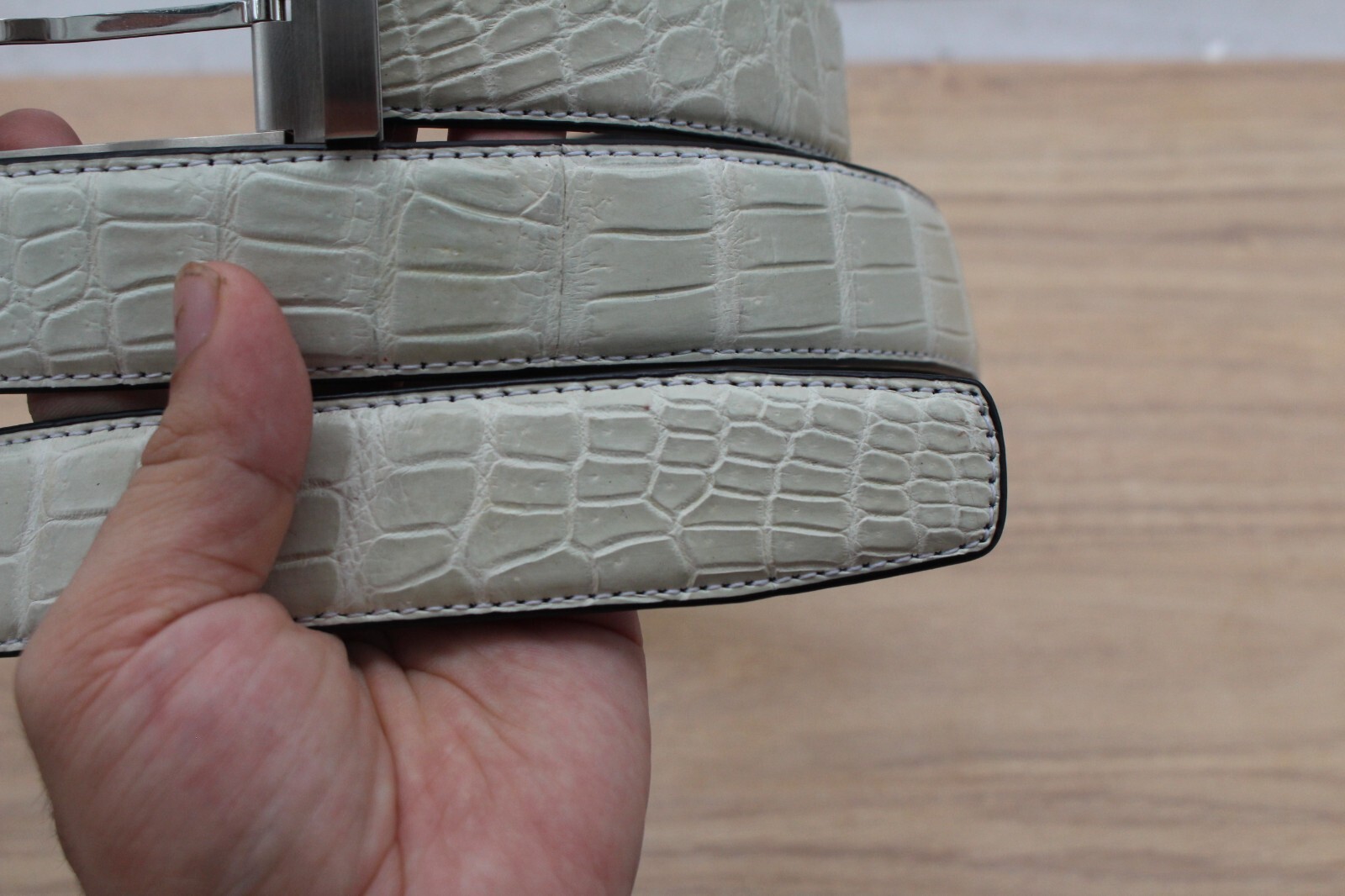 W 1.3 inch – Off White Genuine CROC LEATHER Men’s Belt