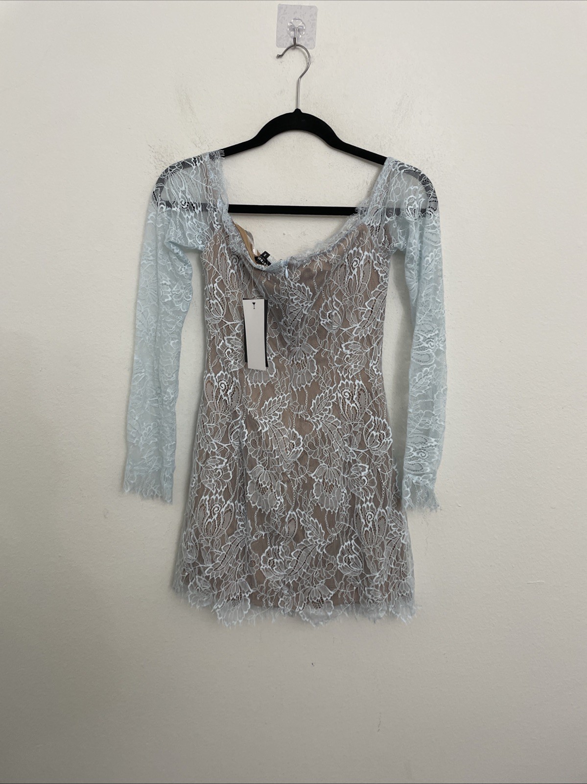 RETROFETE Aino mini Dress lace ice blue off the shoulder size S NWT $528msrp