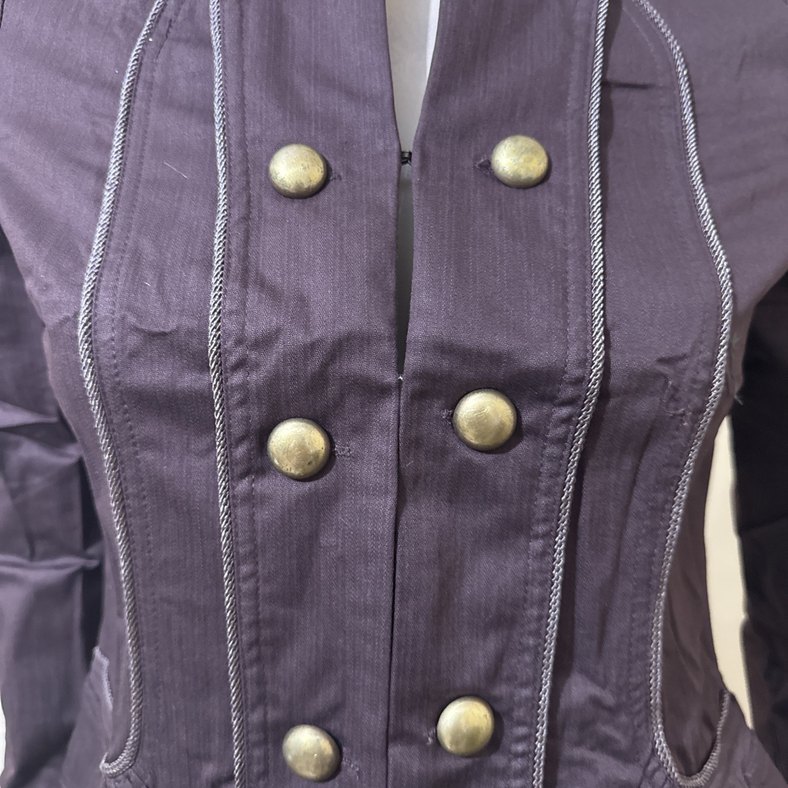 Women’s Brown Cotton Casual Stretch Slim Unlined Metal Button Hook Size S Jacket