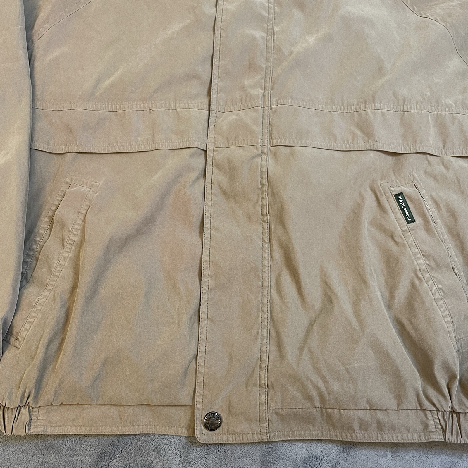 Vintage Weatherproof Canvas Jacket Coat Men’s XL Beige/Tan Full Zip Hood Pockets