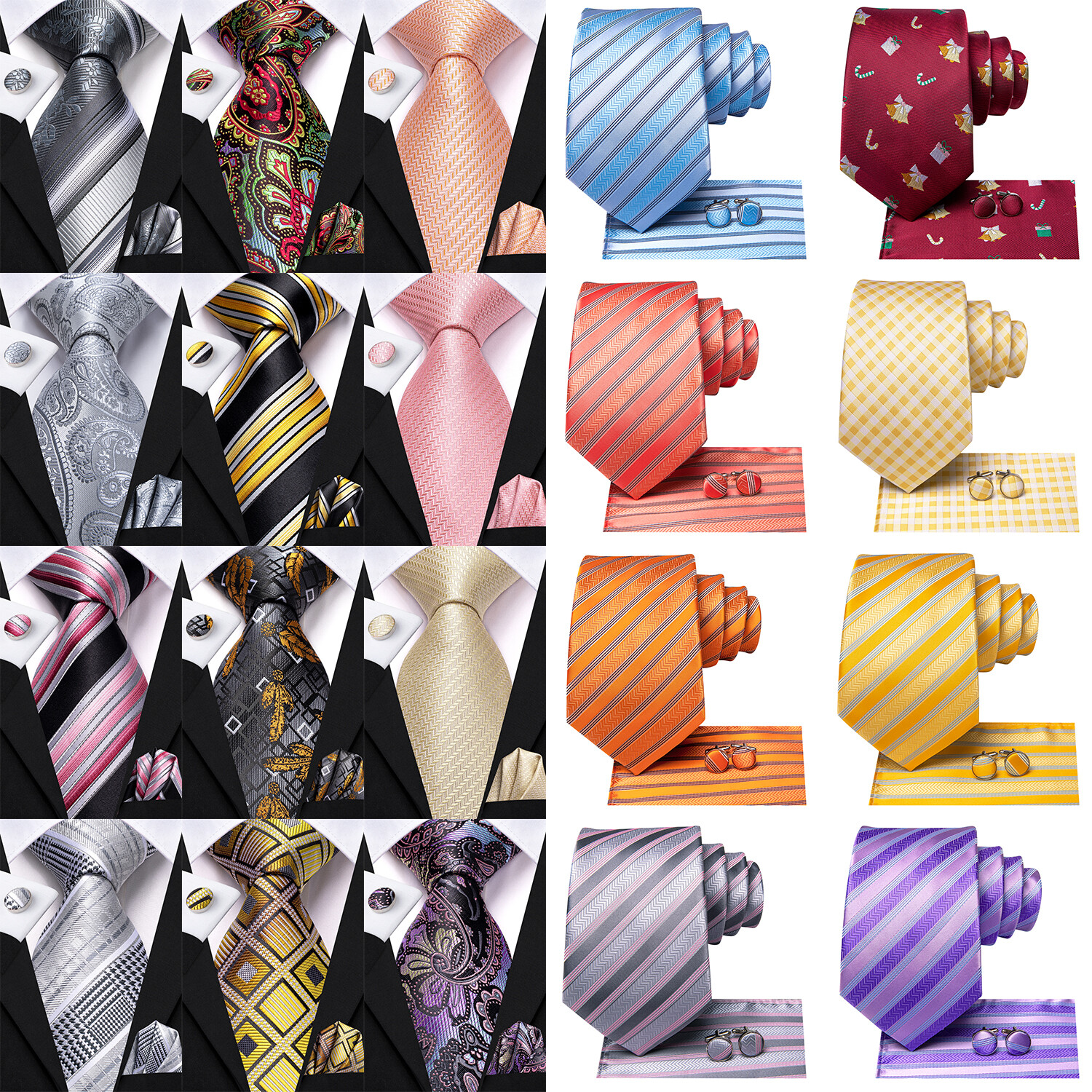 Men’s Tie Silk Classic Wedding Necktie and Pocket Square Cufflinks Set Paisley