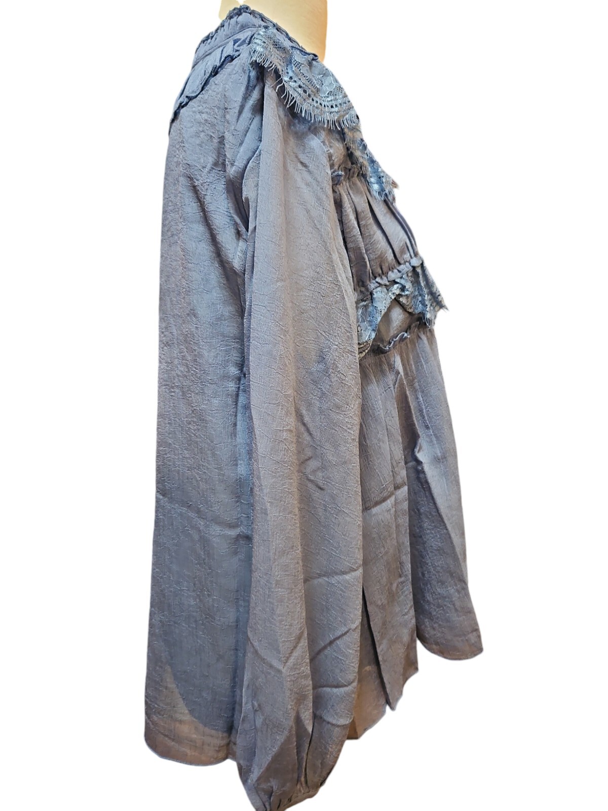 Pretty Angel Blouse Womens Large Blue Sheer Long Sleeve Lagenlook Pullover New