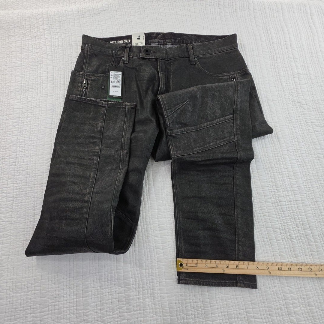G-Star Raw Mens Black Jeans Ignition Destroyed 36×32 Moto Cross 3D Zip Slim