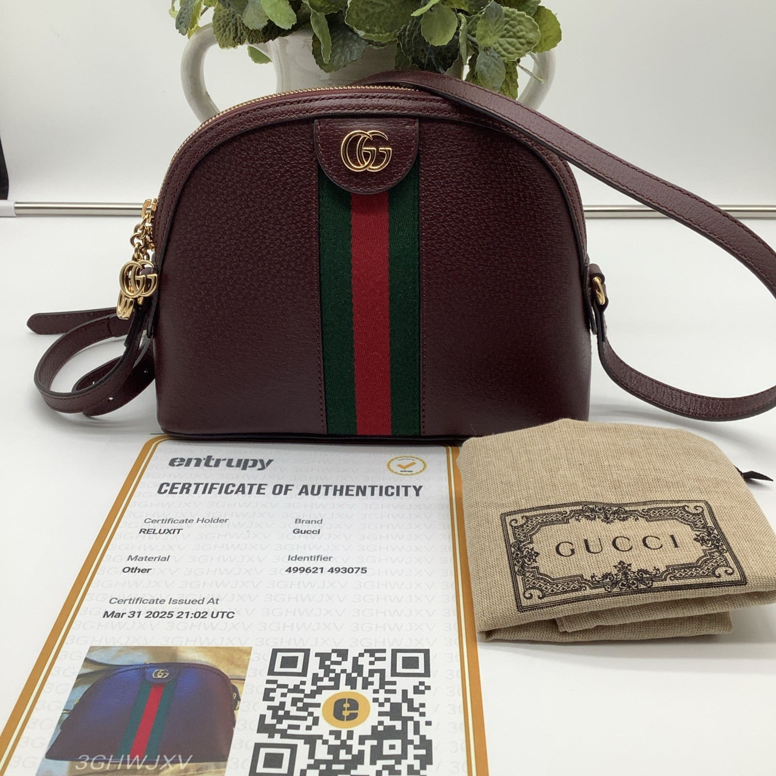GUCCI Ophidia Dome Small Gold Maroon Leather Shoulder Bag Handbag Purse