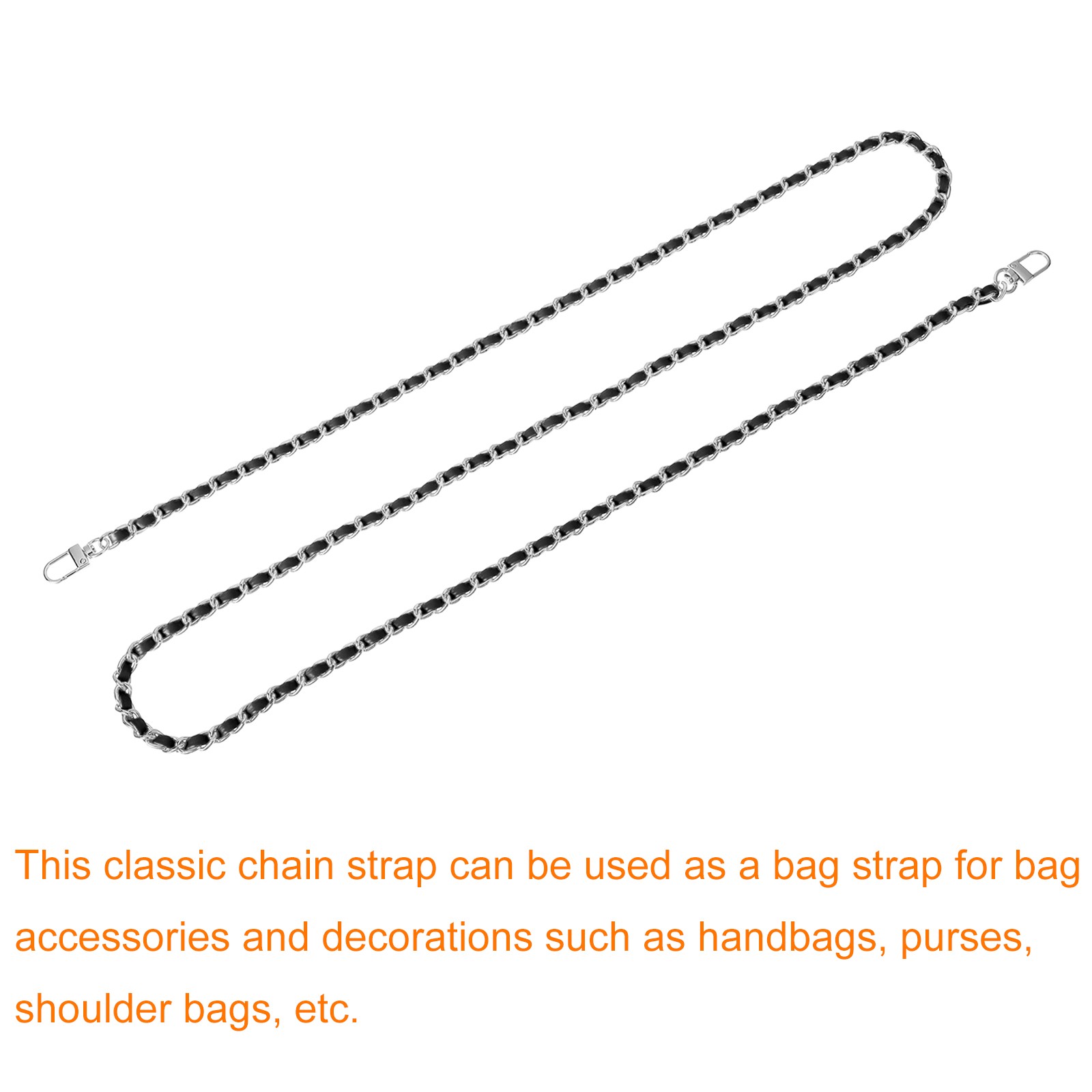 55″ Purse Chain Strap with Buckles for Shoulder and Cross Body Black Silver