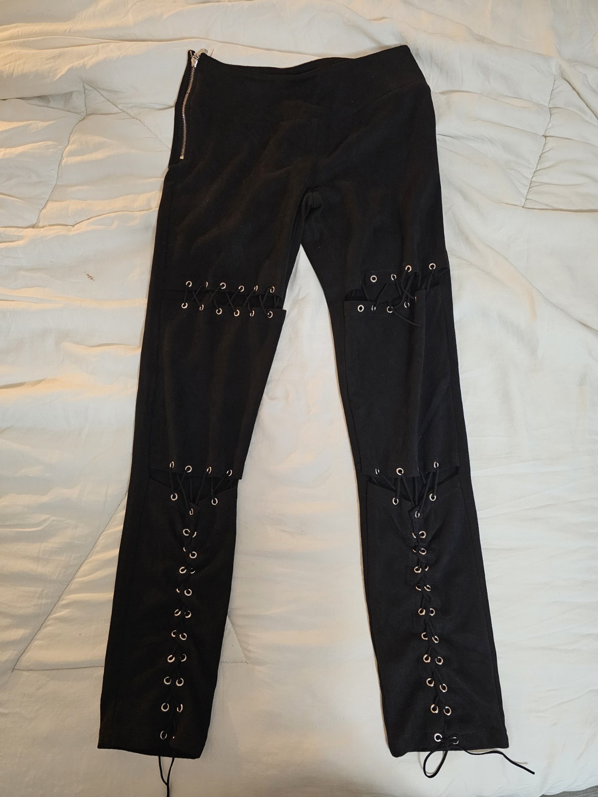 NUDE Women’s Black Solid Dress Pants Lace-Up Eyelet Accents Zip Closure