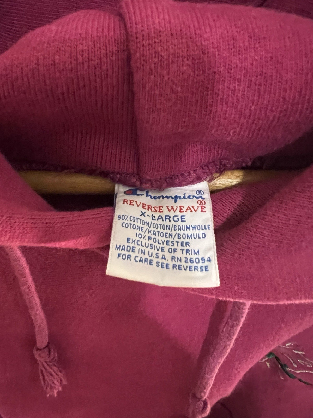 VTG 1990s Champion Reverse Weave Hooded Sweatshirt Size XL Magenta