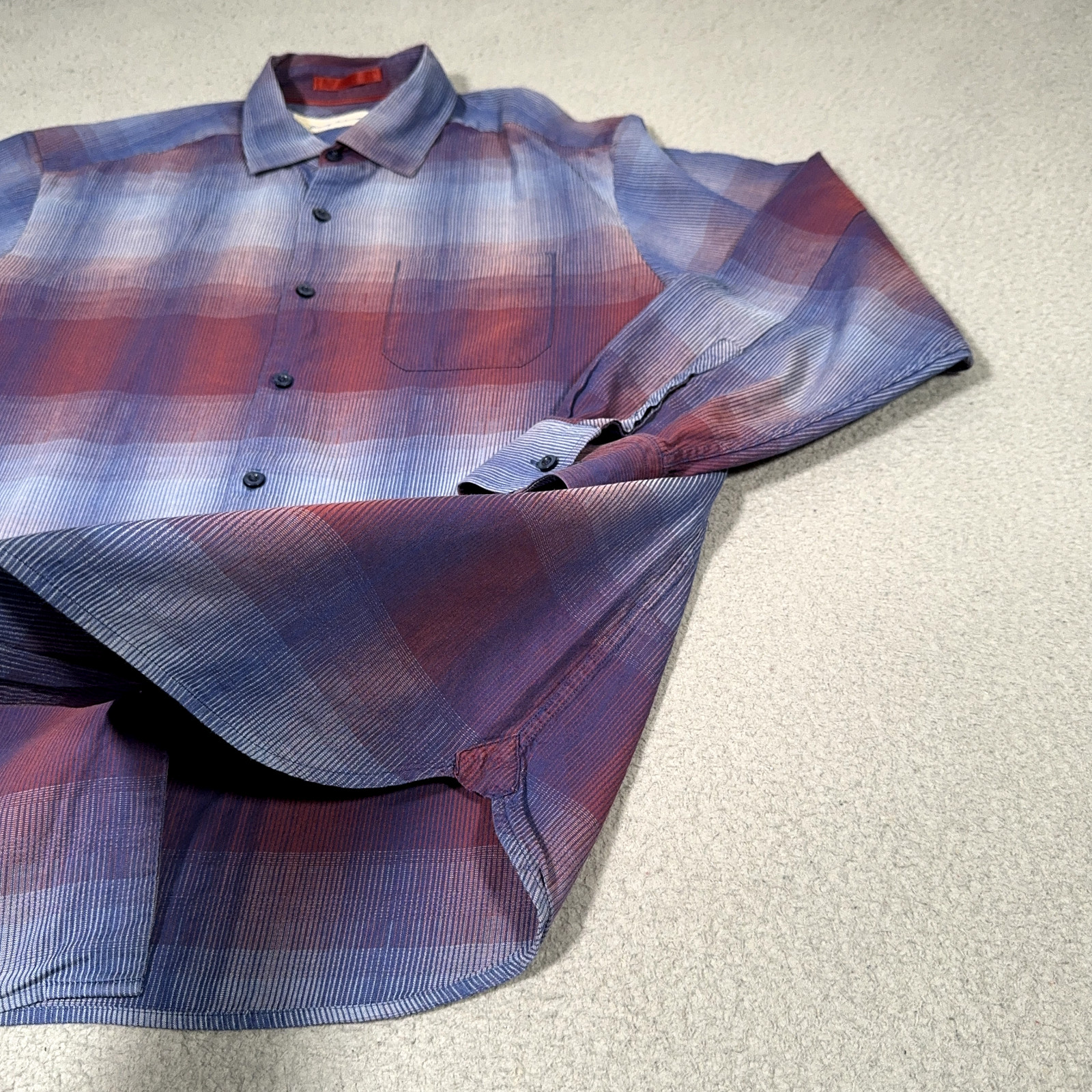 Tommy Bahama Shirt men Large Red Blue purple Ombre Cotton Silk blend Button down