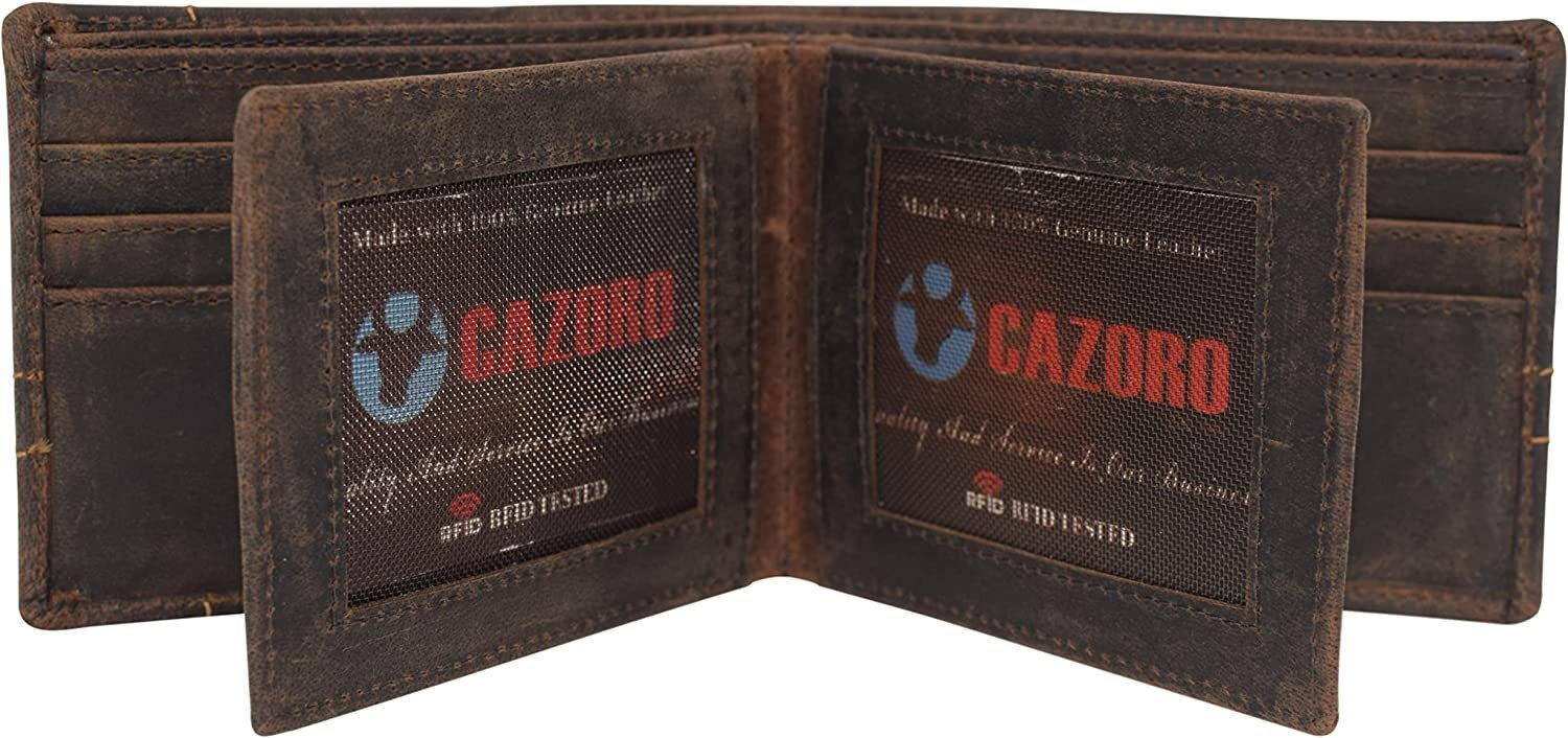 CAZORO Wallets For Men RFID Blocking Vintage Leather Large Bifold Double ID…