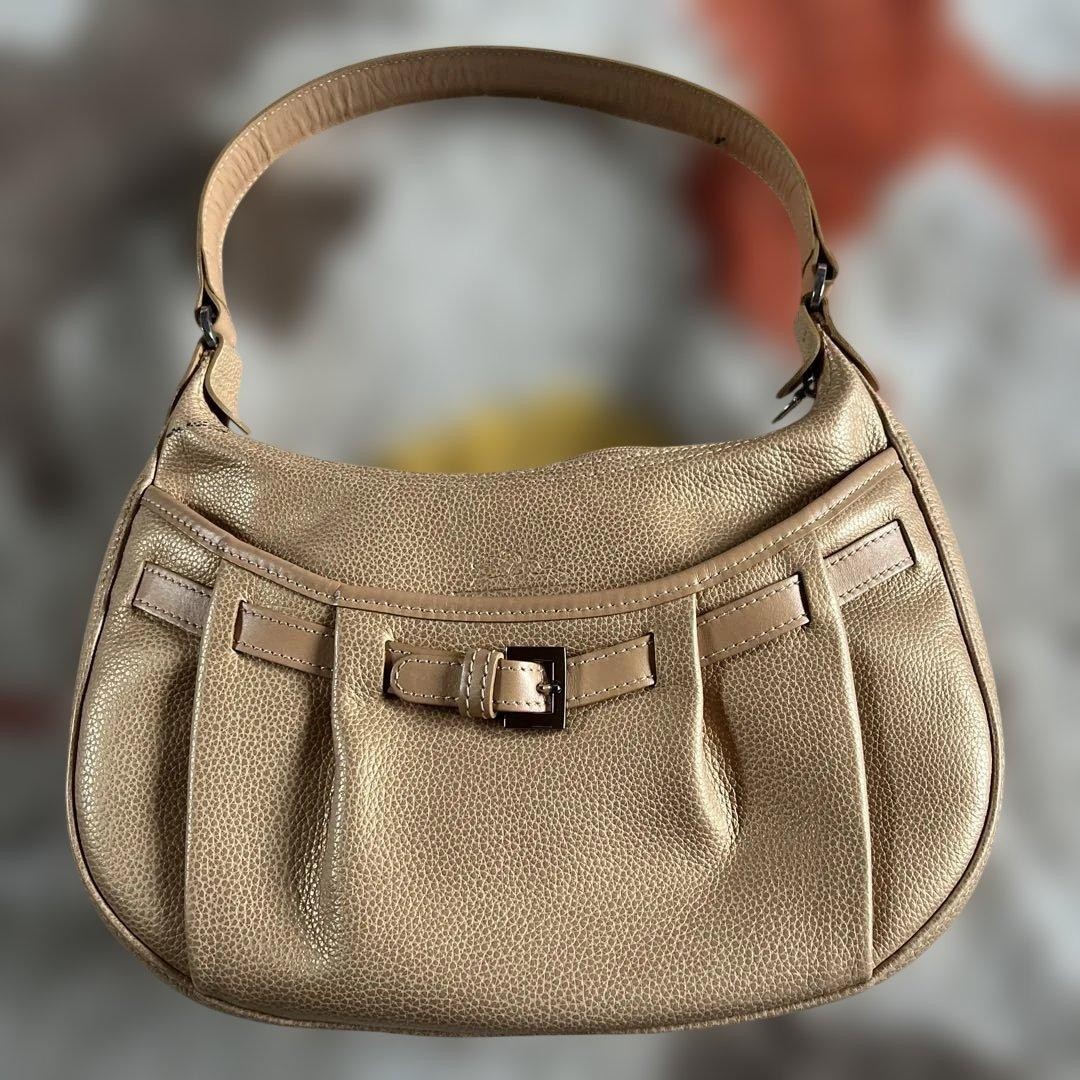 Longchamp Leather Shoulder Bag, Beige