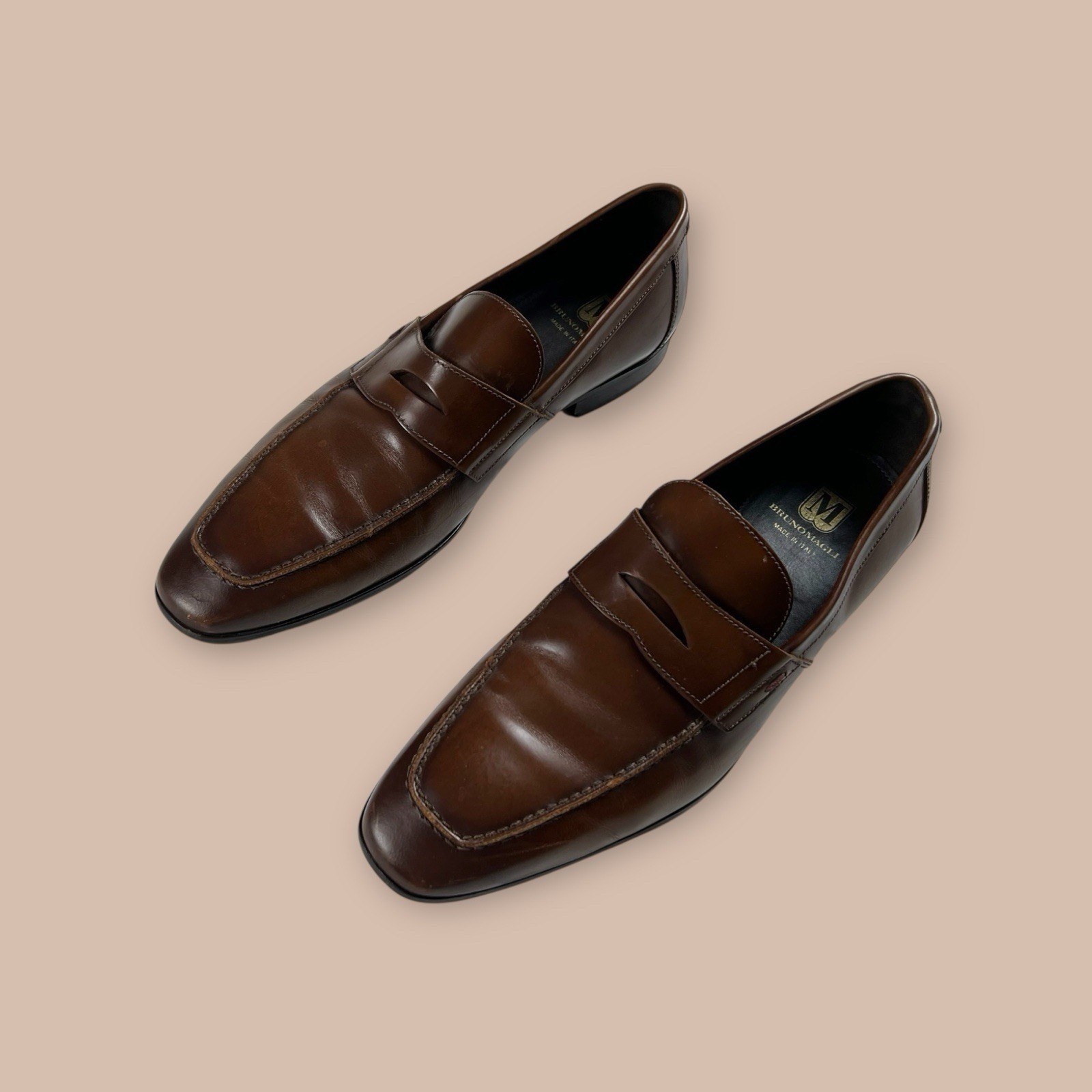 Beautiful Mocha Brown BRUNO MAGLI Leather Loafer Dress Shoe M 13 Made In Italy