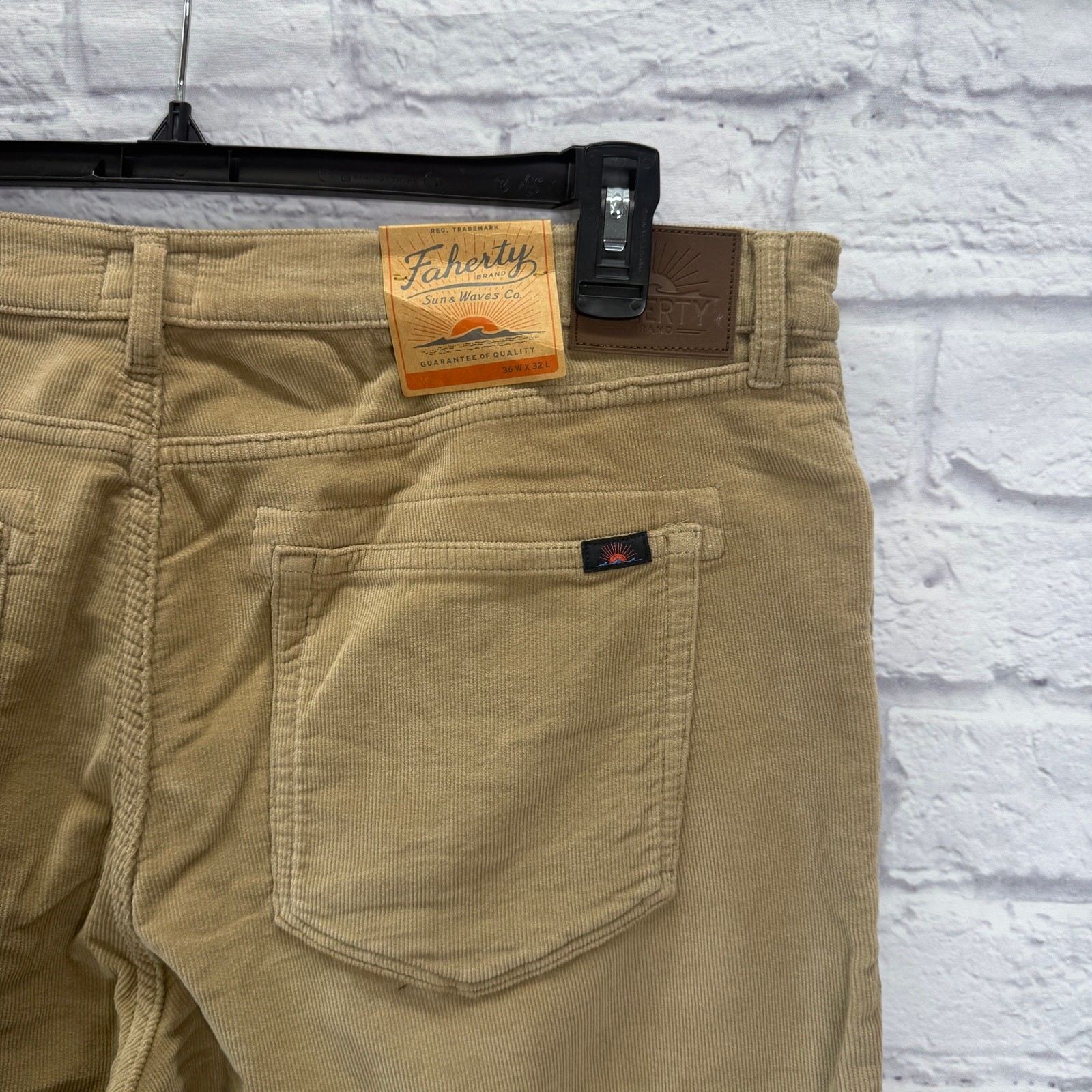 Faherty Stretch Terry Corduroy 5 Pocket Pants Size 36×32 Barley Beige Mens New