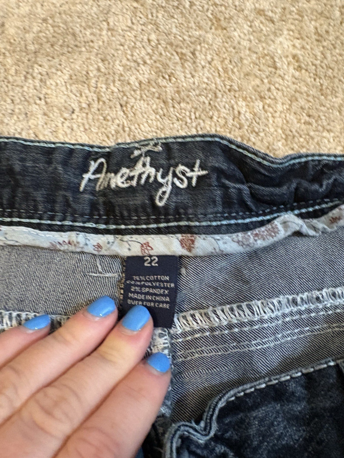 Amethyst Women’s Blue Denim Jeans Solid Regular Size 22 Cotton Blend