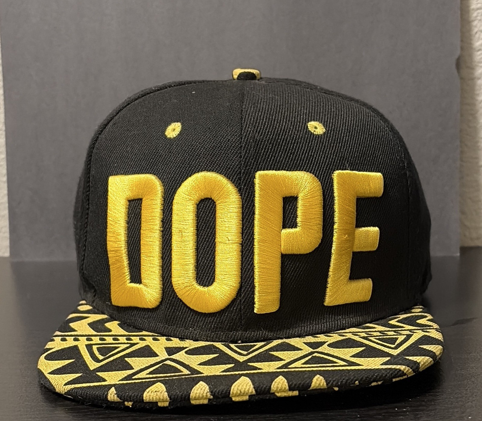 DOPE Black Yellow Geometric Brim Snapback Cap Adjustable Unisex Hip Hop
