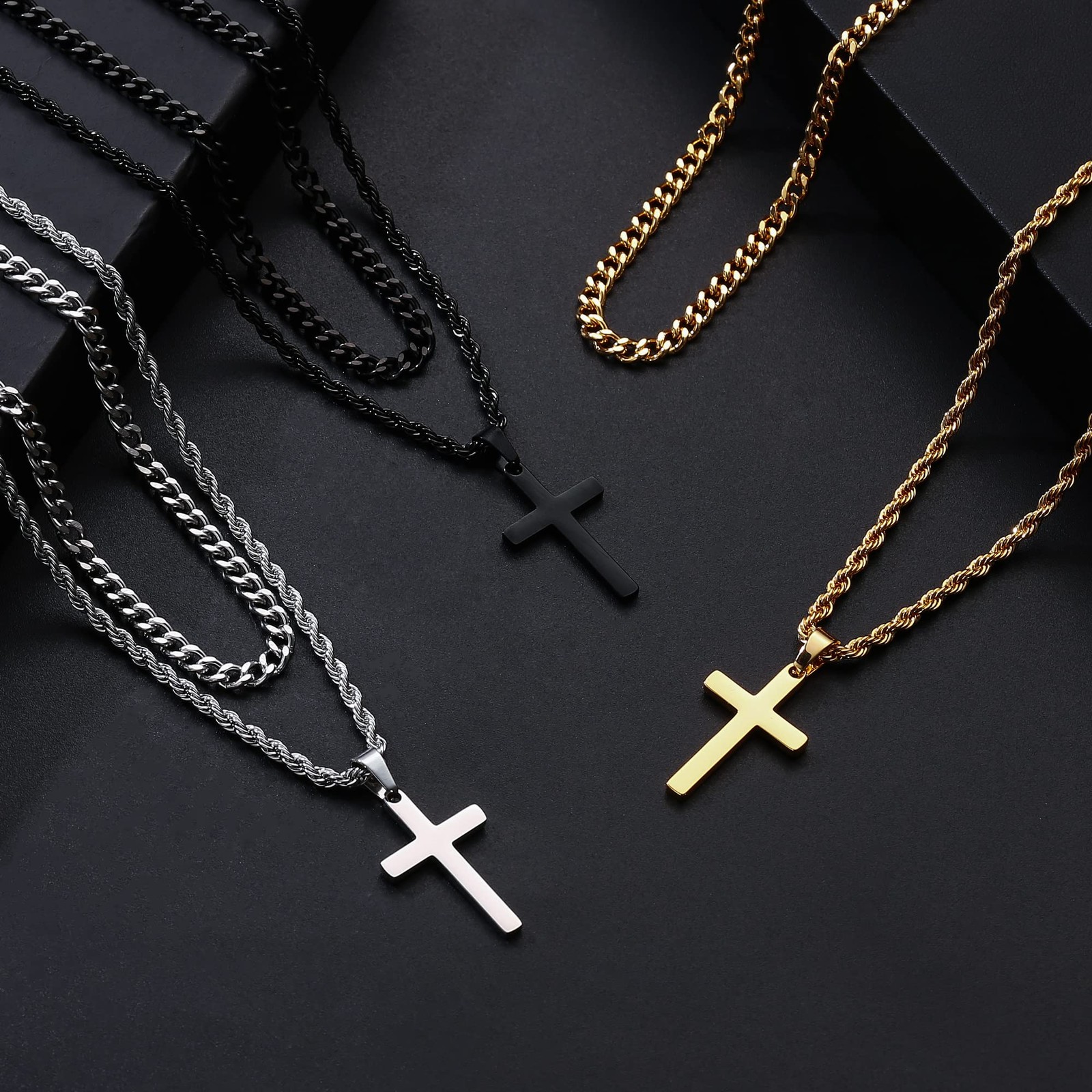 Yooblue Cross Necklace for Men – Stainless Steel 18-20 inches, “Silver
