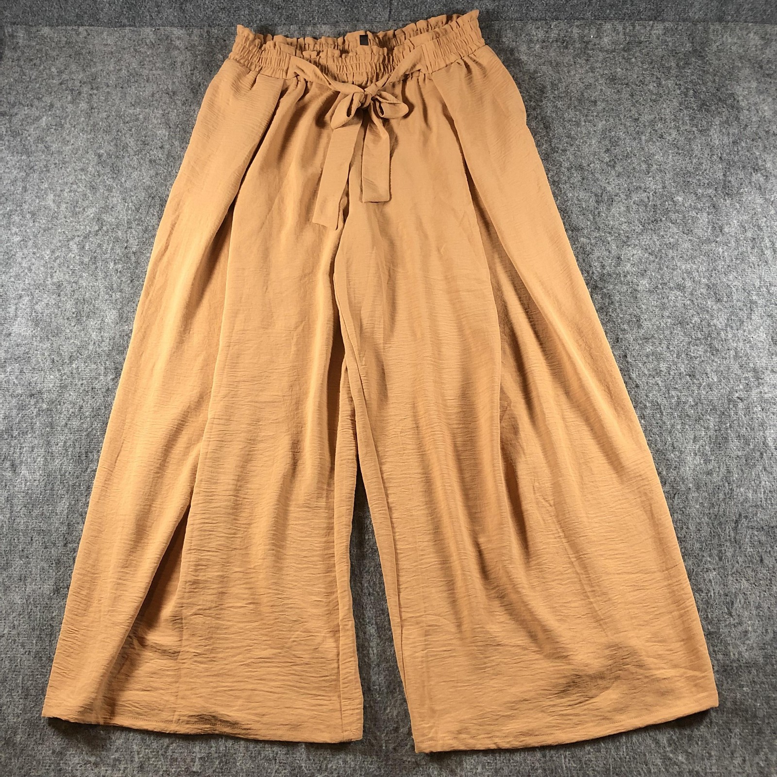 LEPUNUO Pants Womens XXL Beige Paperbag Wide Leg Belted Casual