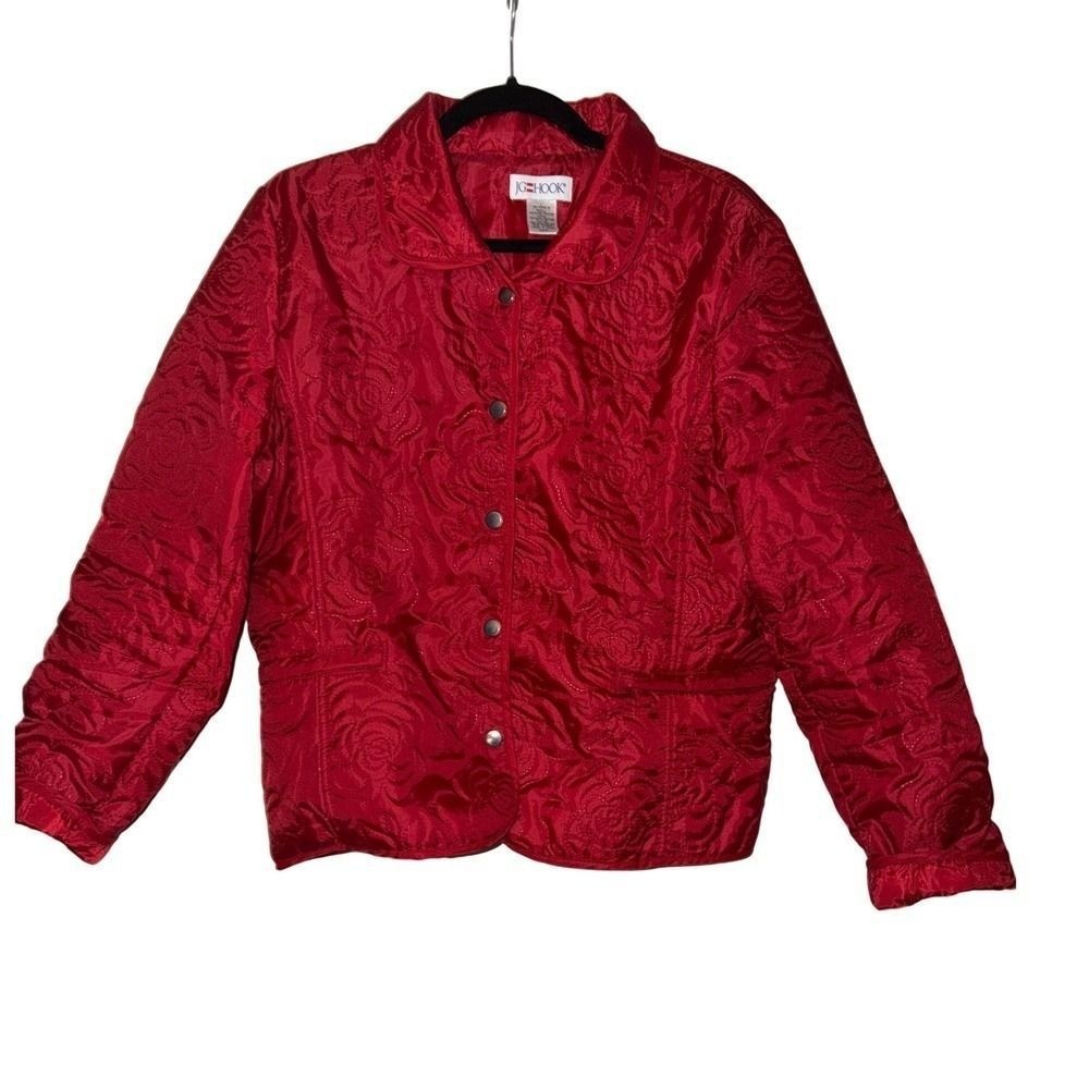 JG HOOK Red Rose Jacquard Quilted Button Front Jacket Women’s Size L