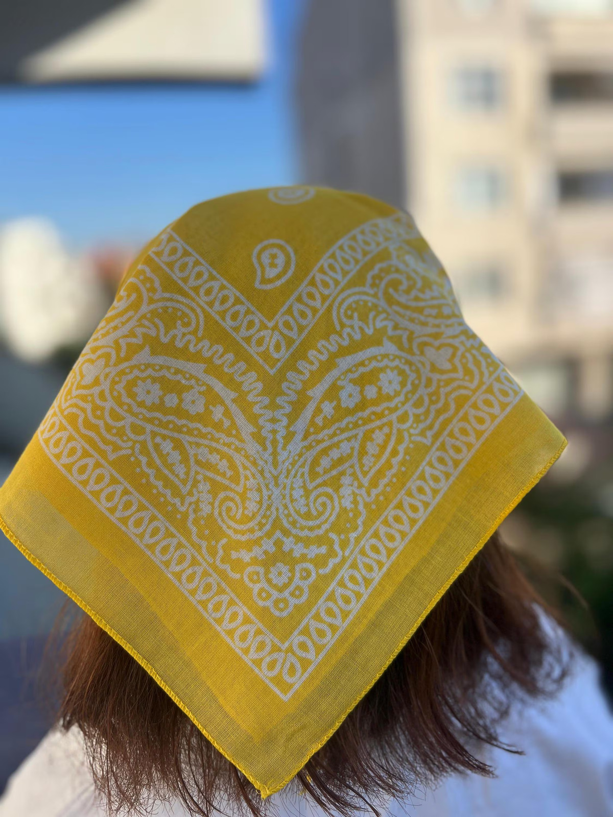 Yellow Paisley Bandana 100% Cotton Boho Head Scarf Handmade Unique Vintage