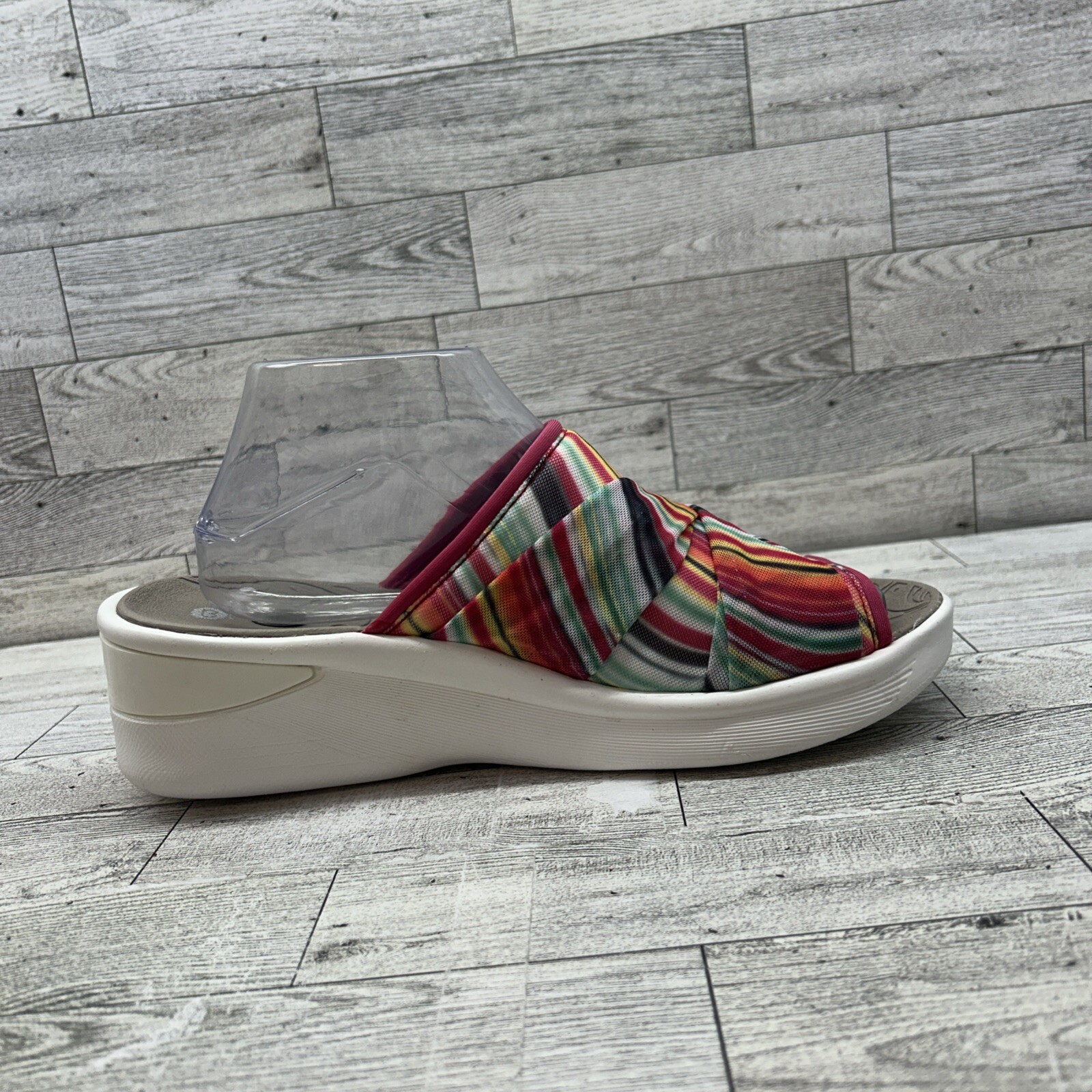 Bzees Smile II Washable Shoes Knotted Twist Stripe Wedge Slide On Sandal Size 10