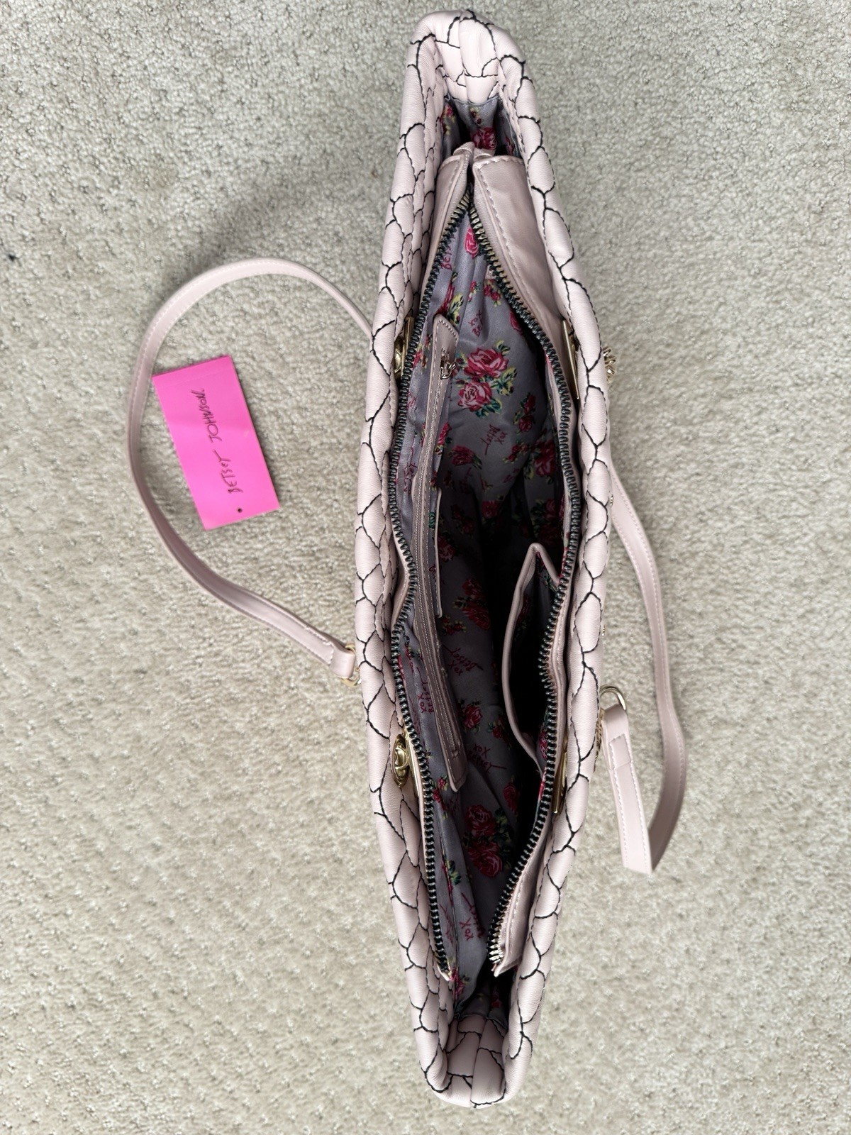 BETSEY JOHNSON XO Lisa Blush Pink Quilted Shopper Gold Chain Tote Handbag (NWT)