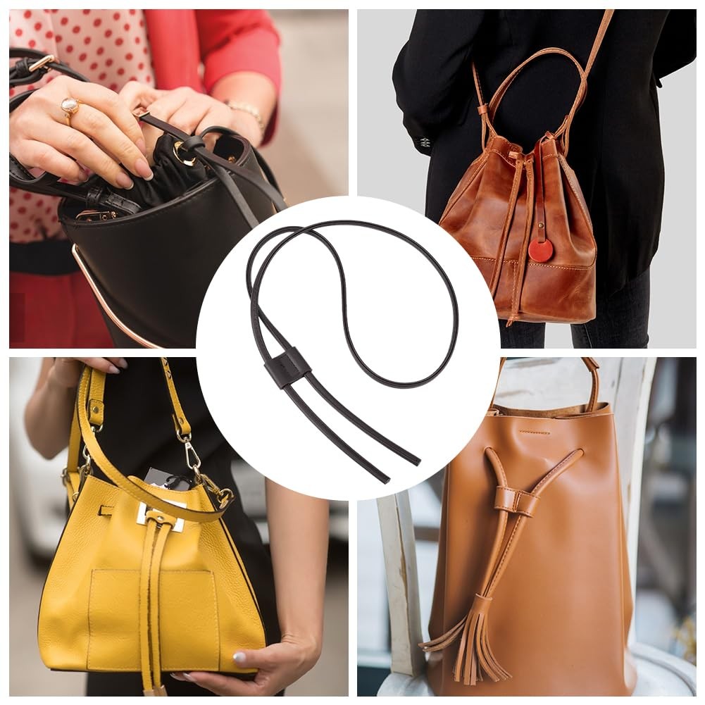 2Pcs PU Leather Bag Drawstring Strap 48.8inch Coconut Brown Detachable Bucket…