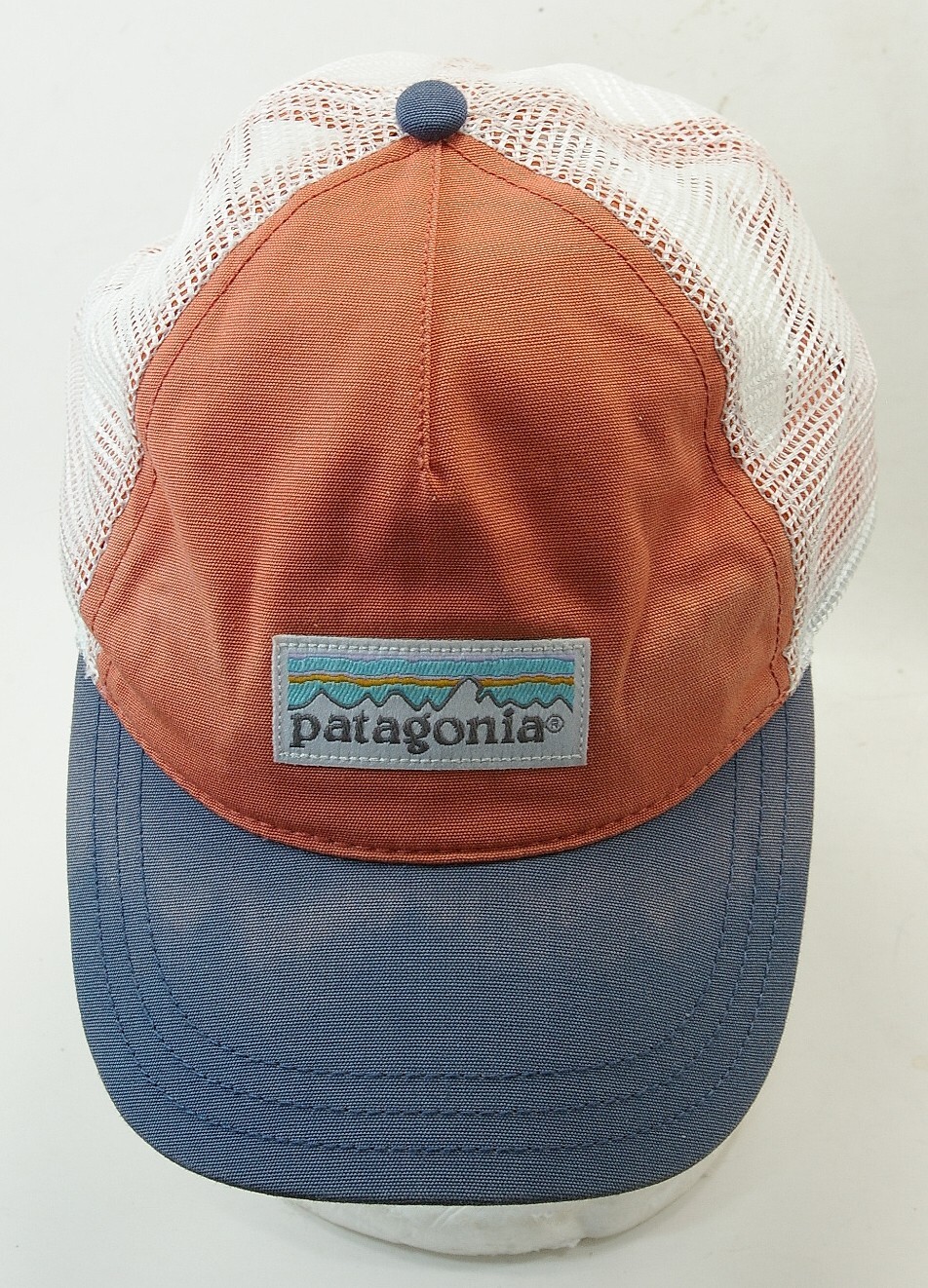 Patagonia P-6 Logo Roger That Hat Mid Crown Orange Blue Mesh Snap Back