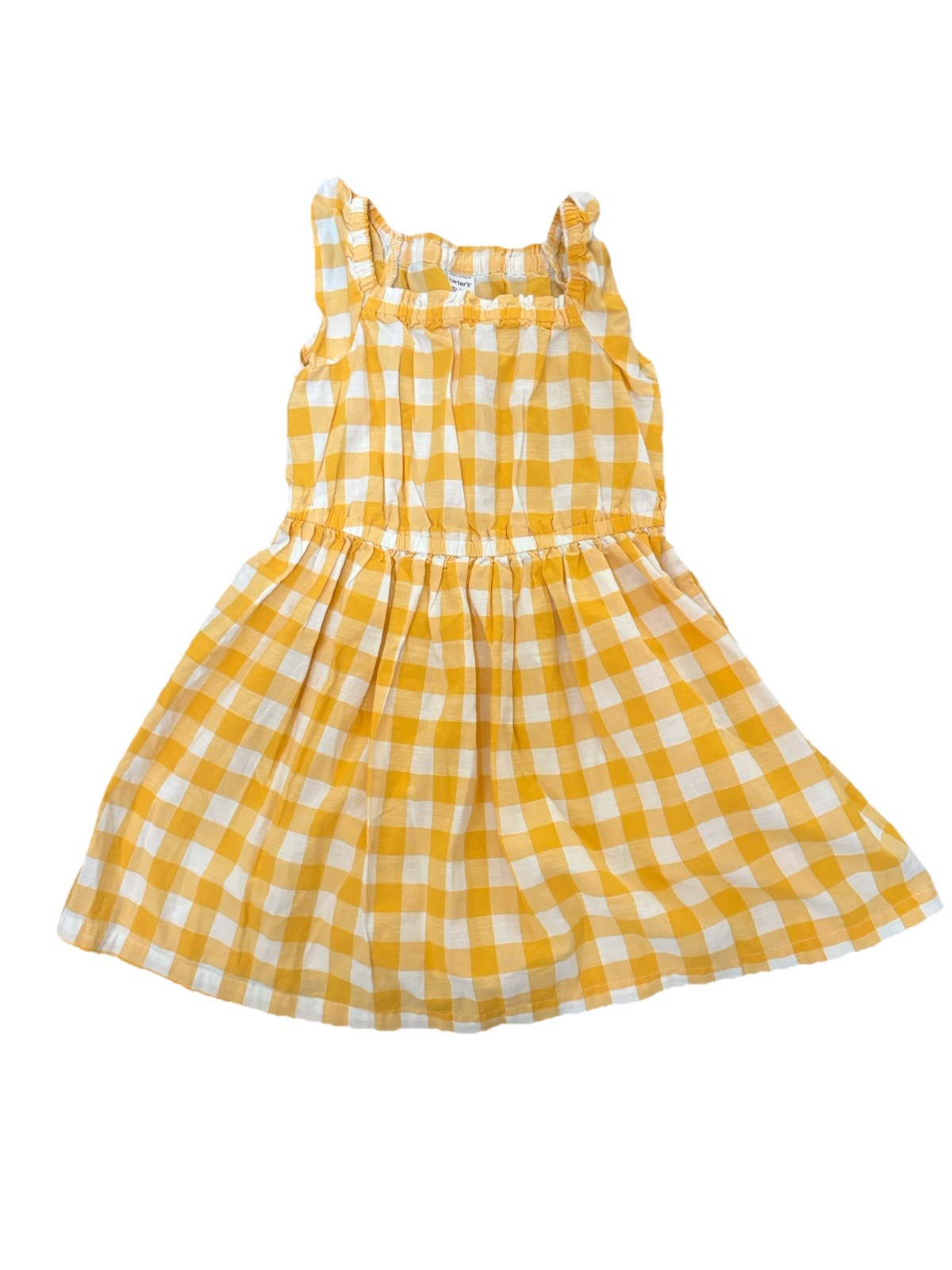 Carter’s Girls 5T Yellow White Gingham Smocked Sleeveless Square Neck Dress